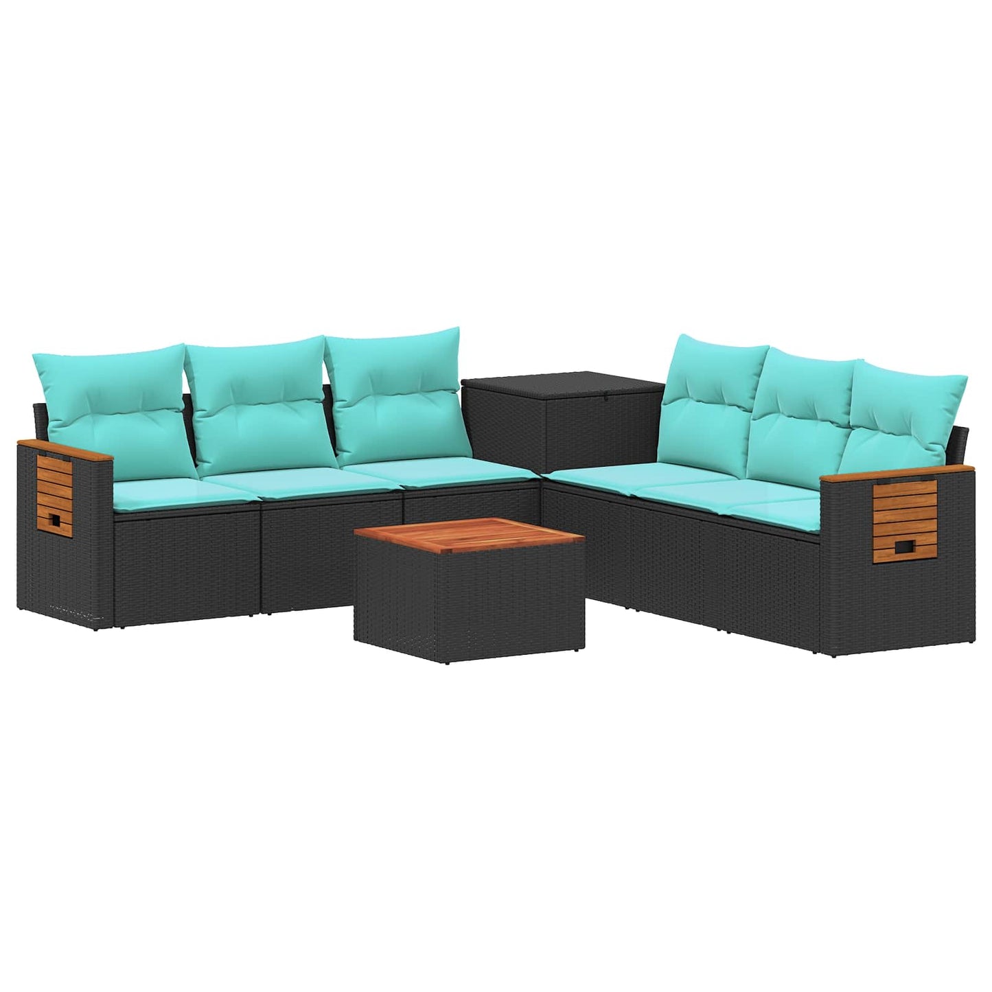 Sofa Set 8 stk. Schwarz und Blau Polyrattan und Stahl