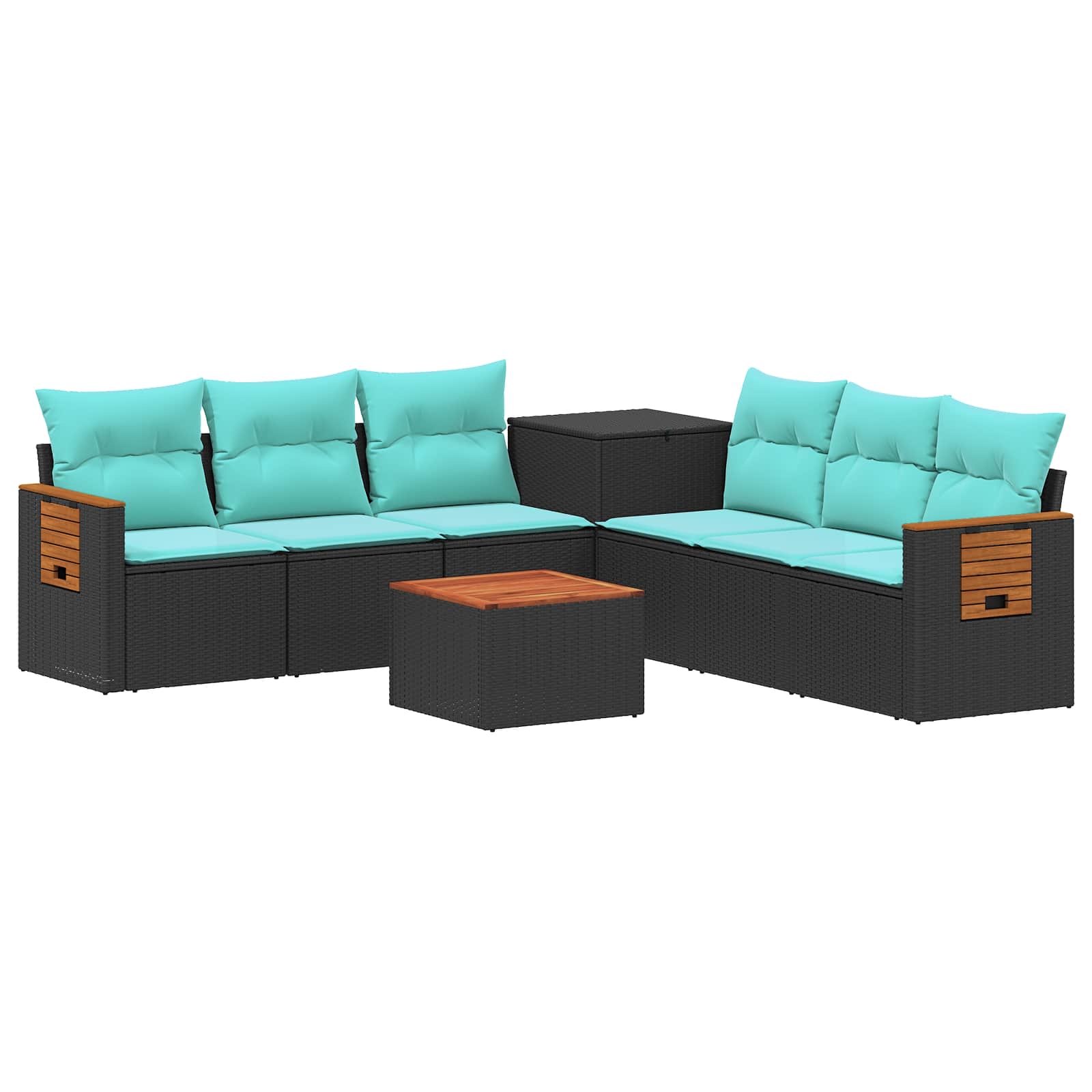 Sofa Set 8 stk. Schwarz und Blau Polyrattan und Stahl