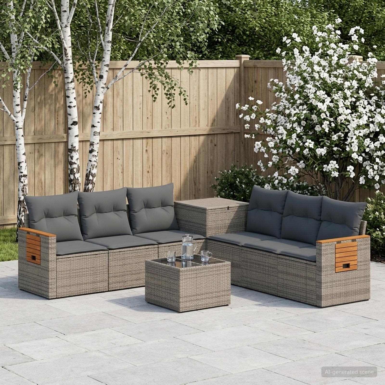 Sofa Set 8 stk. Grau und Dunkelgrau Polyrattan und Stahl