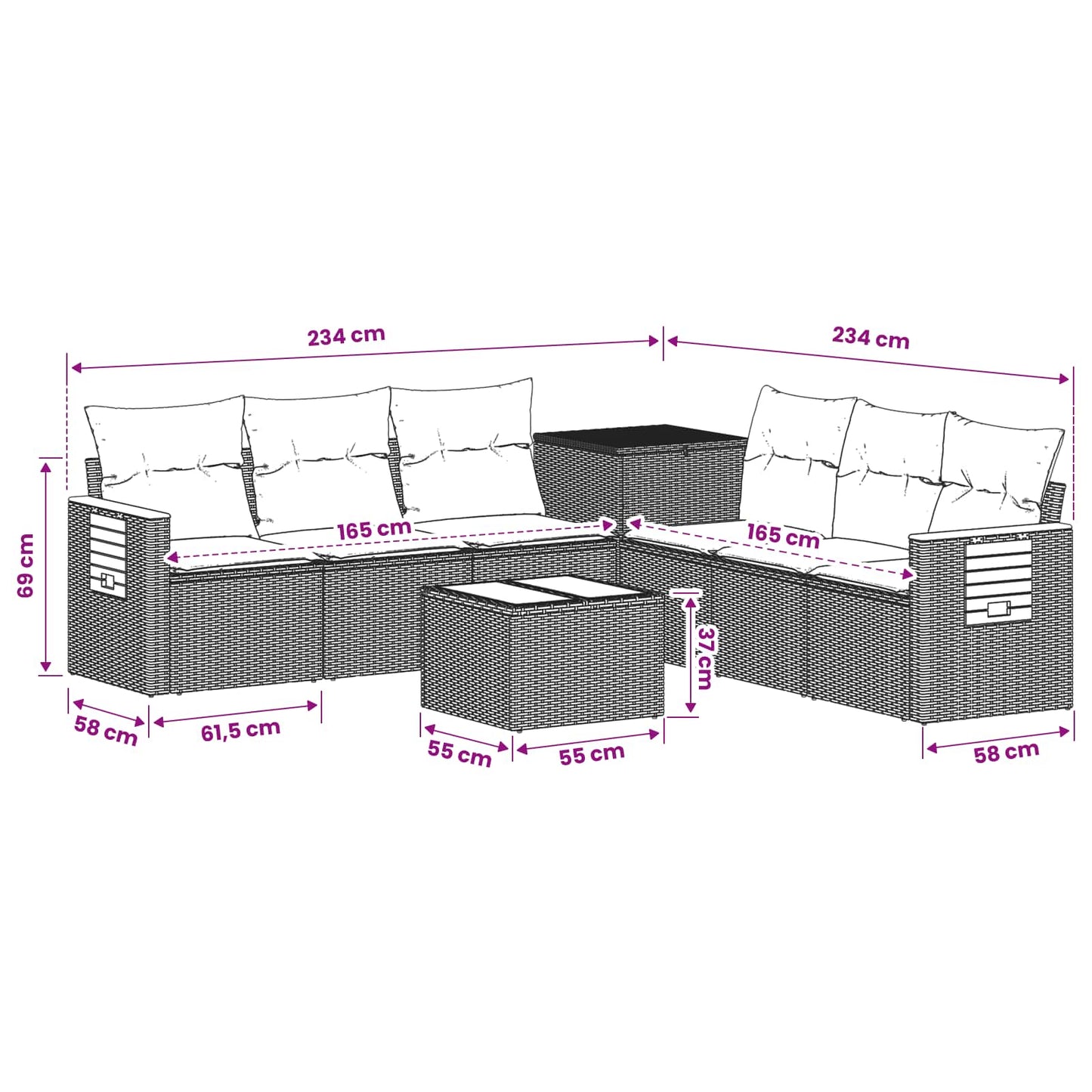 Sofa Set 8 stk. Grau und Dunkelgrau Polyrattan und Stahl
