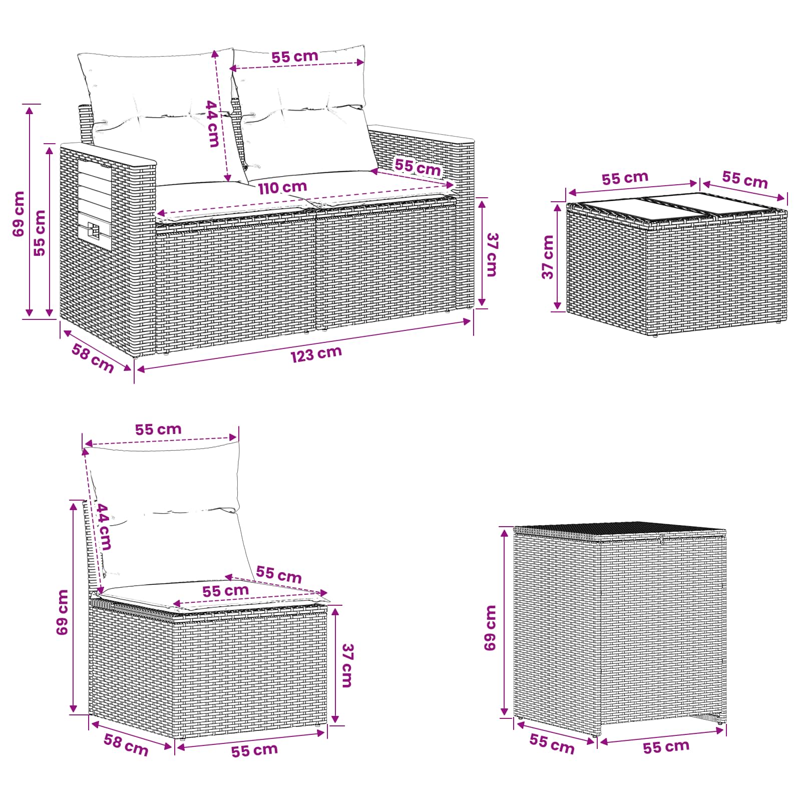 Sofa Set 8 stk. Grau und Dunkelgrau Polyrattan und Stahl