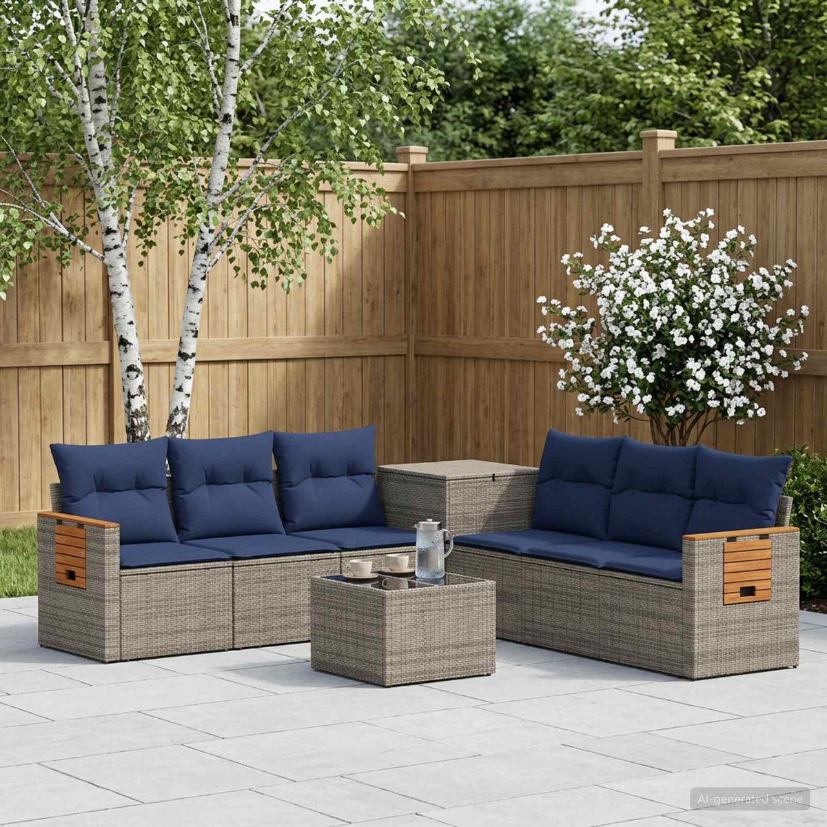 Sofa Set 8 stk. Grau und Marineblau 55 x 55 x 37 cm