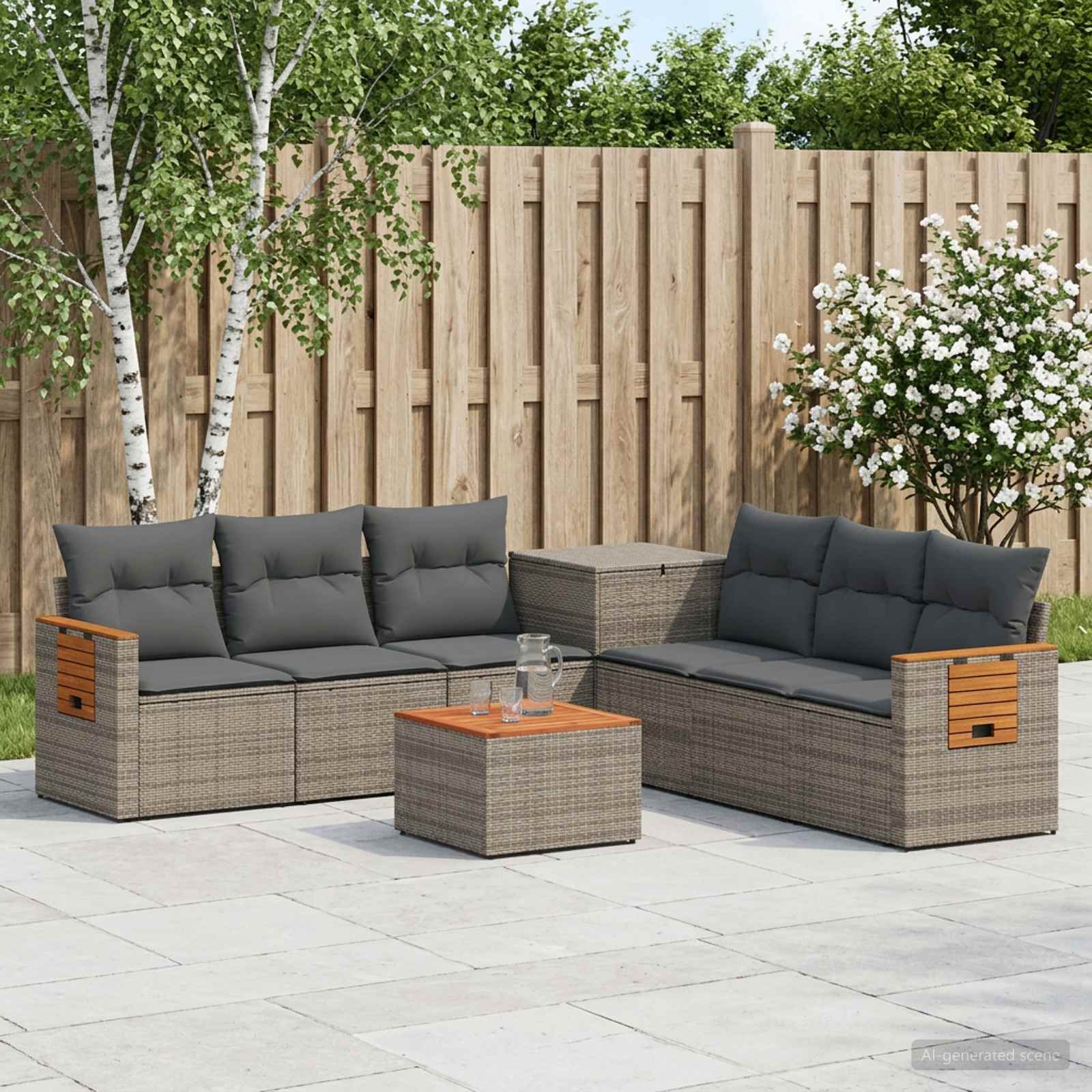 Sofa Set 8 stk. Grau und Dunkelgrau Polyrattan und Stahl