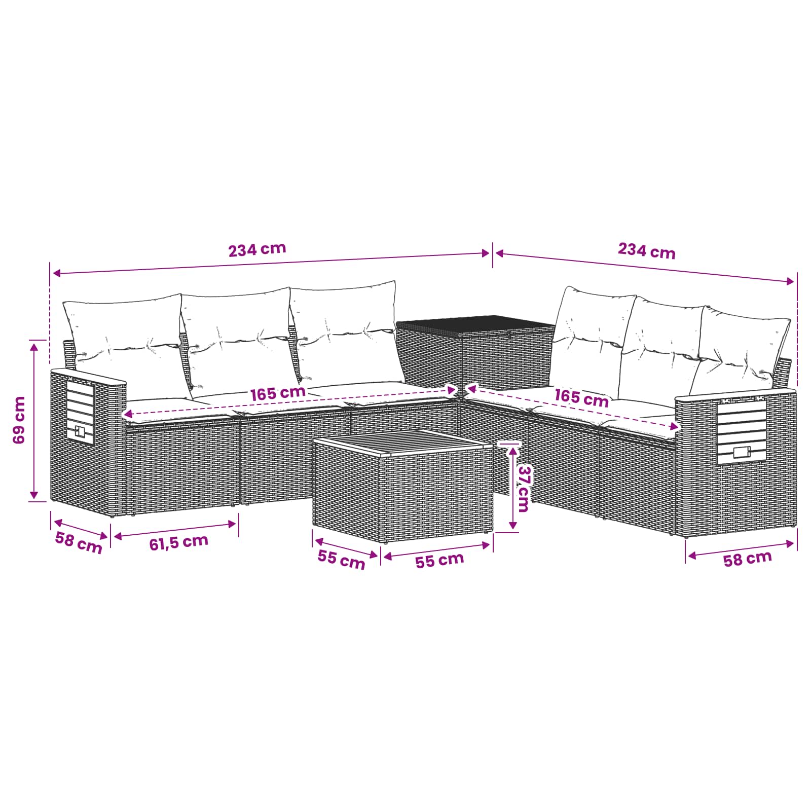 Sofa Set 8 stk. Grau und Dunkelgrau Polyrattan und Stahl