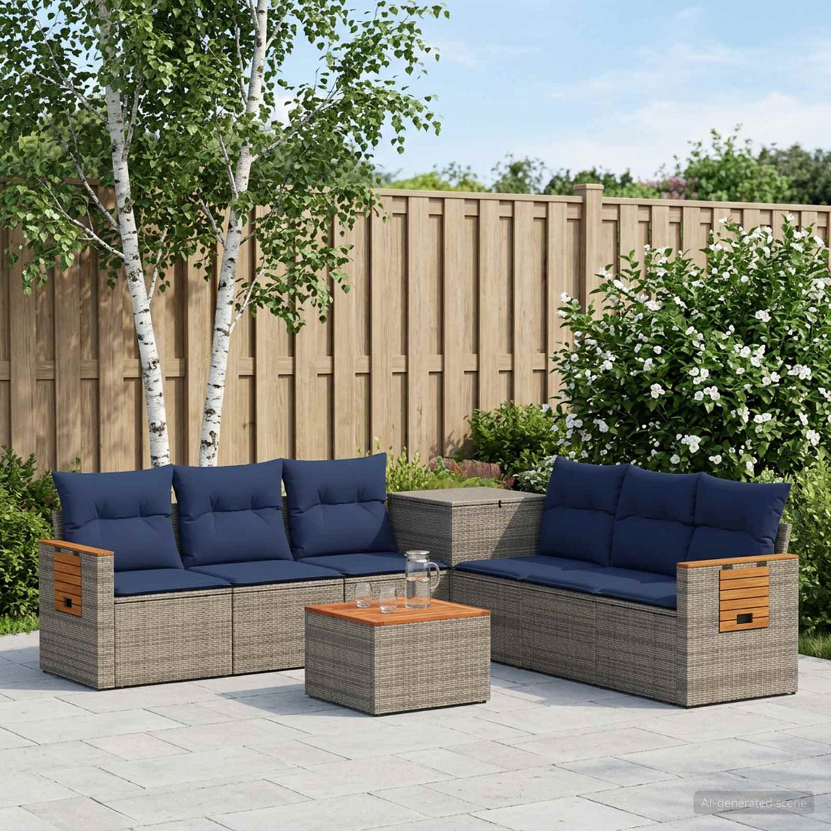 Sofa Set 8 stk. Grau und Marineblau 55 x 55 x 37 cm