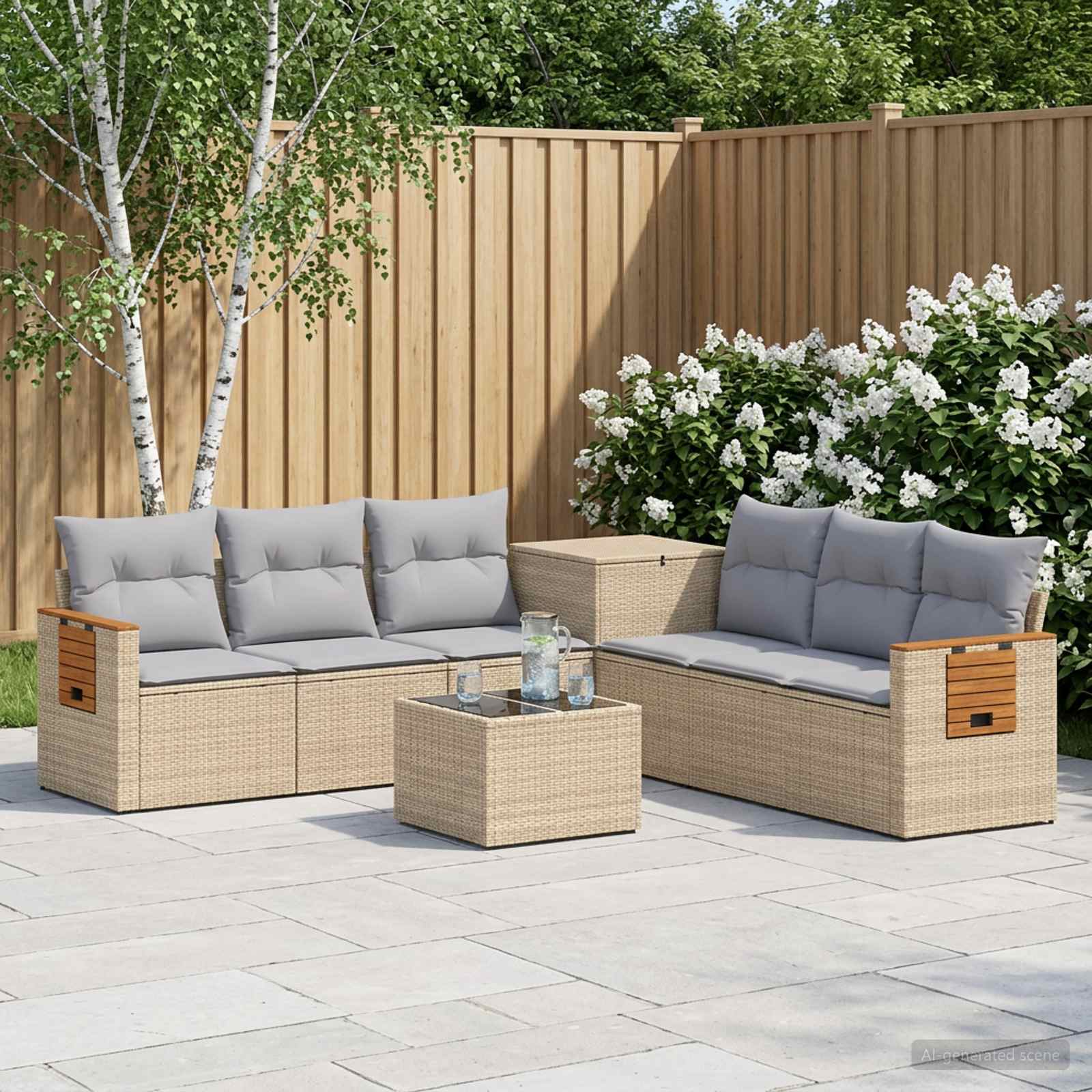 Sofa Set 8 stk. Beige und Hellgrau Polyrattan und Stahl