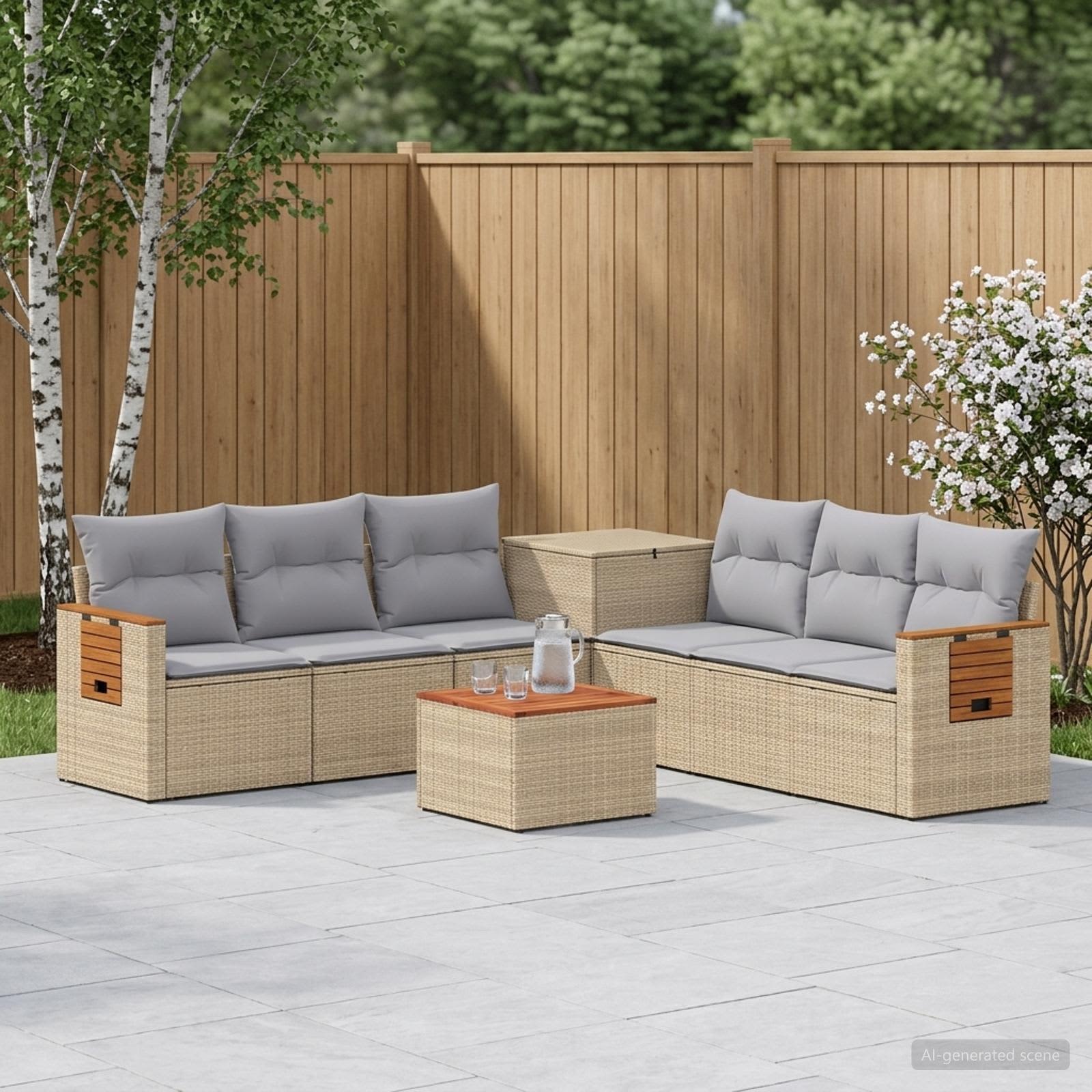 Sofa Set 8 stk. Beige und Hellgrau Polyrattan und Stahl