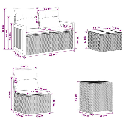 Sofa Set 8 stk. Schwarz 55 x 55 x 37 cm Polyrattan und Stahl