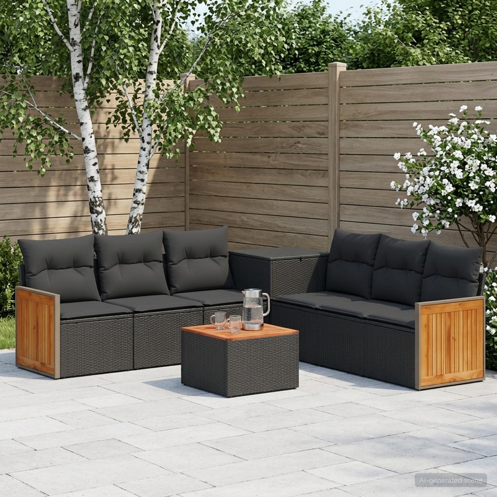 Sofa Set 8 stk. Schwarz Polyrattan und Stahl