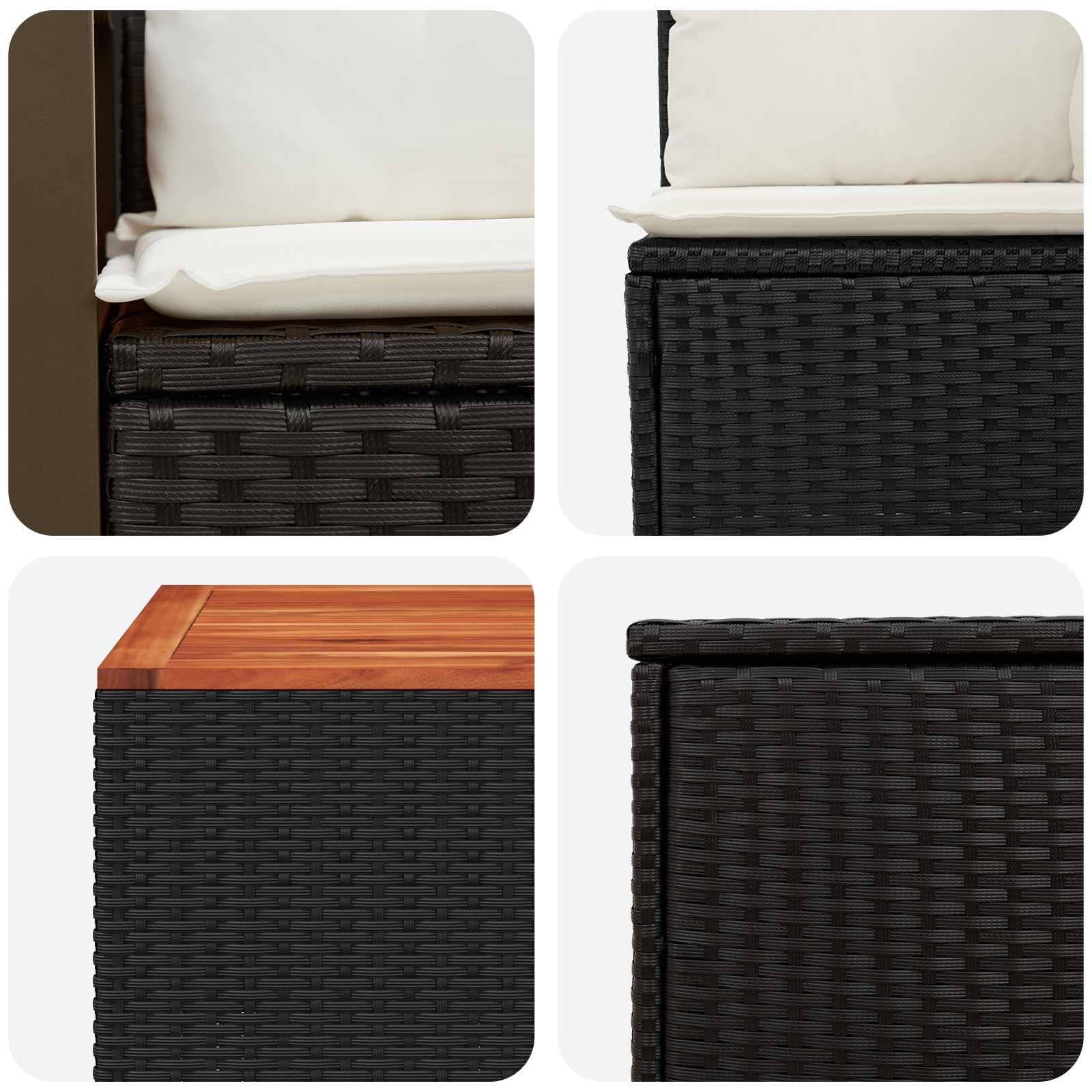 Sofa Set 8 stk. Schwarz und Cremeweiß Polyrattan und Stahl