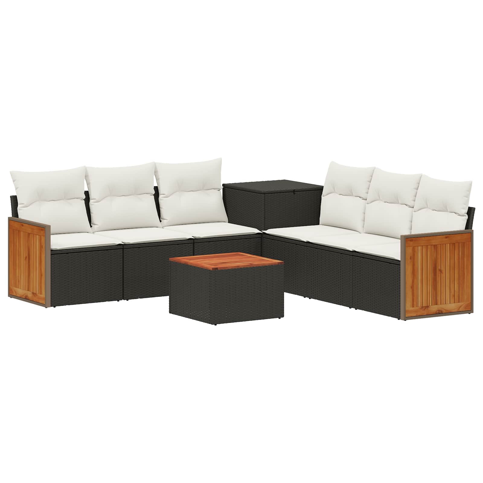 Sofa Set 8 stk. Schwarz und Cremeweiß Polyrattan und Stahl