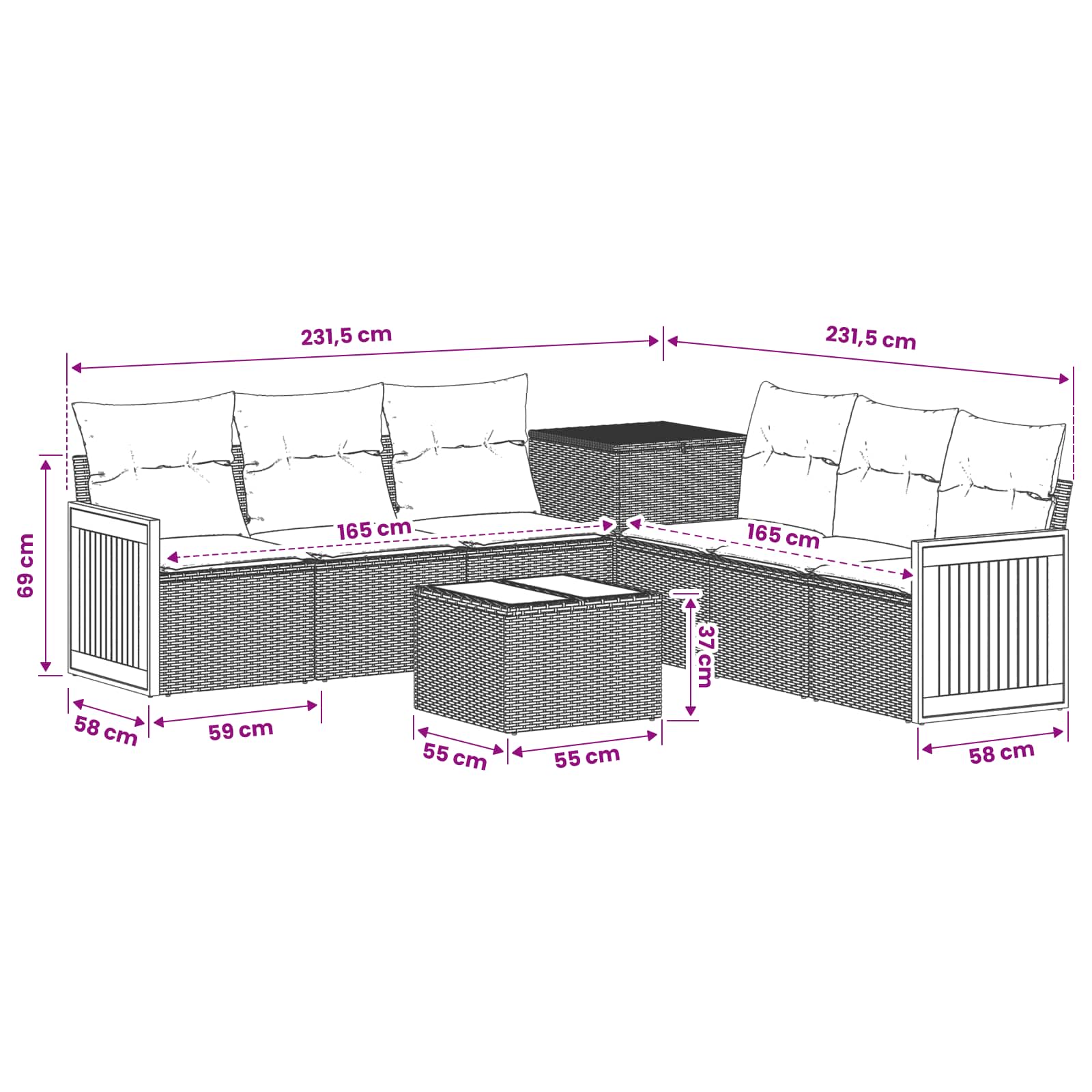 Sofa Set 8 stk. Grau und Dunkelgrau Polyrattan und Stahl