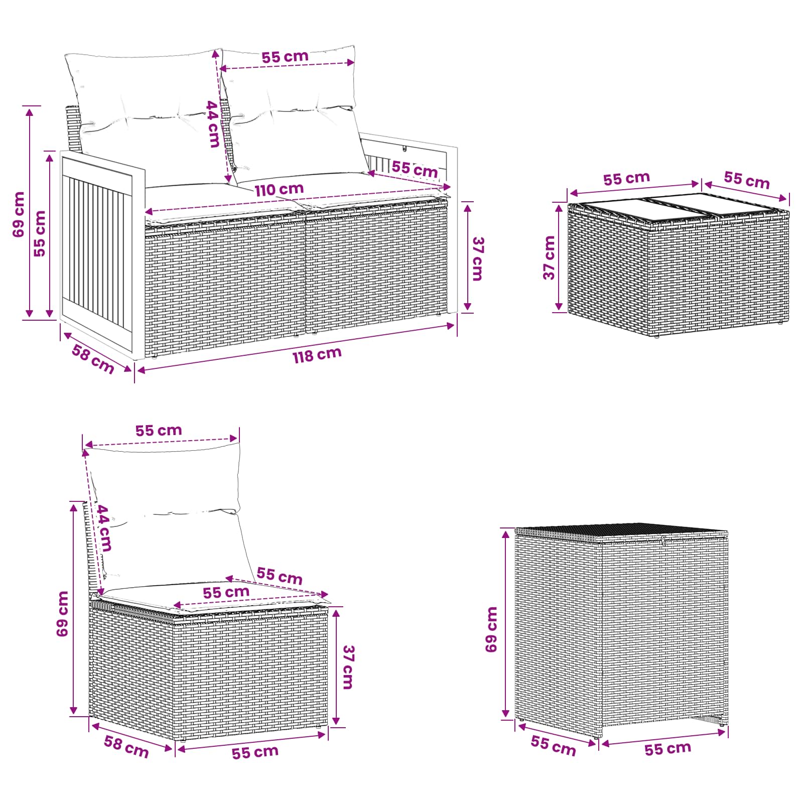 Sofa Set 8 stk. Grau und Dunkelgrau Polyrattan und Stahl