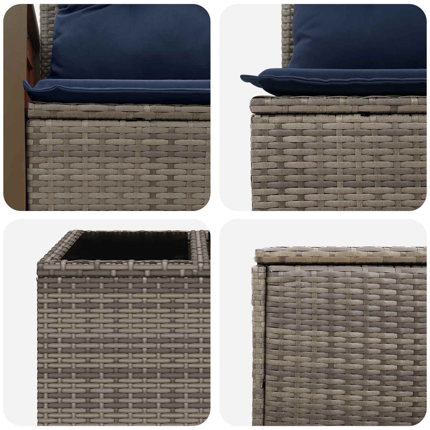 Sofa Set 8 stk. Grau und Marineblau Polyrattan und Stahl