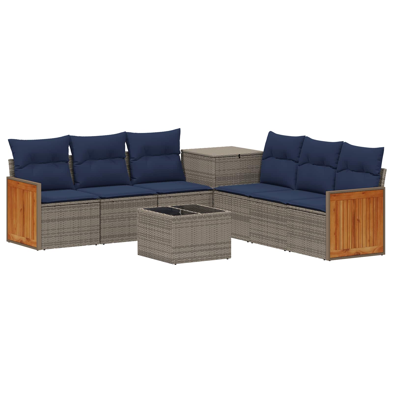 Sofa Set 8 stk. Grau und Marineblau Polyrattan und Stahl