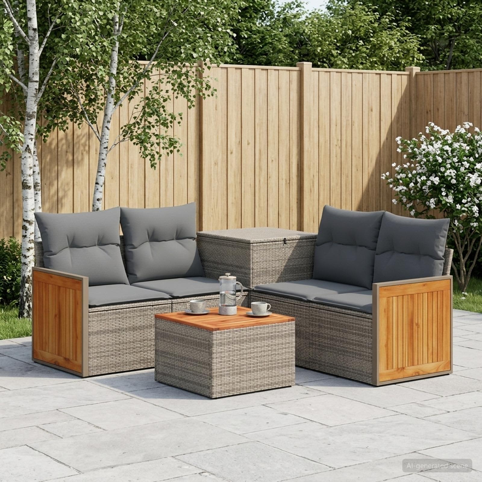 Sofa Set 8 stk. Grau und Dunkelgrau Polyrattan und Stahl