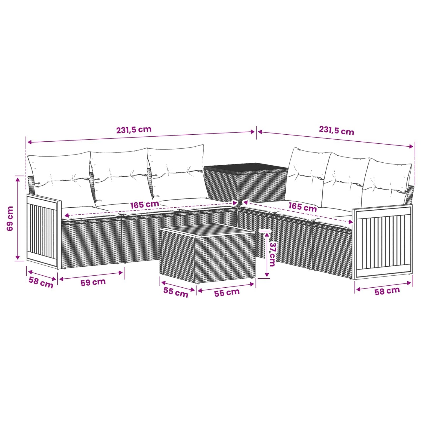 Sofa Set 8 stk. Grau und Dunkelgrau Polyrattan und Stahl