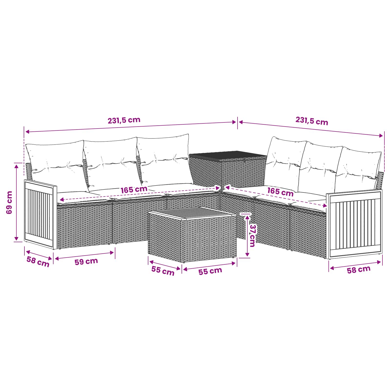 Sofa Set 8 stk. Grau und Dunkelgrau Polyrattan und Stahl