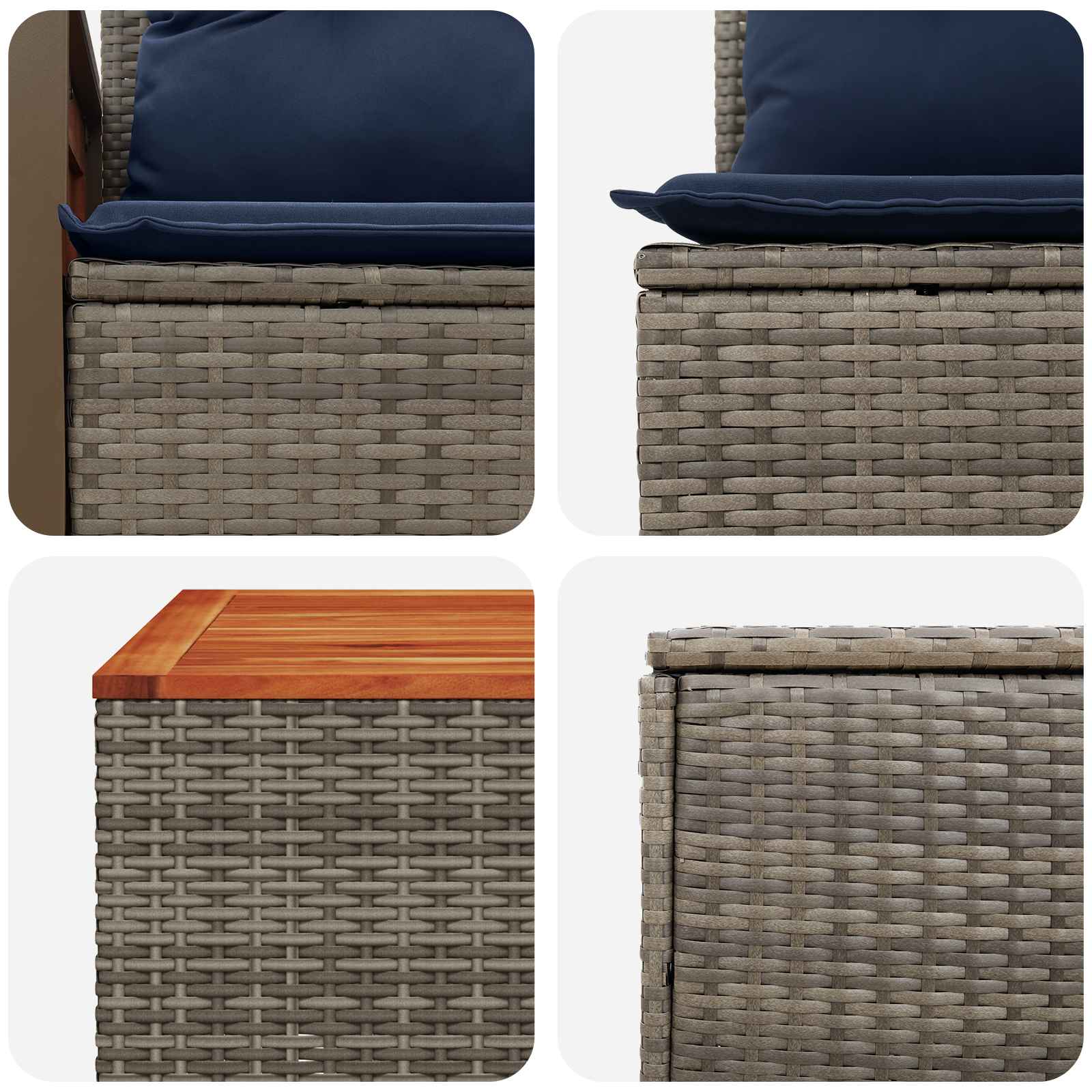 Sofa Set 8 stk. Grau und Marineblau Polyrattan und Stahl