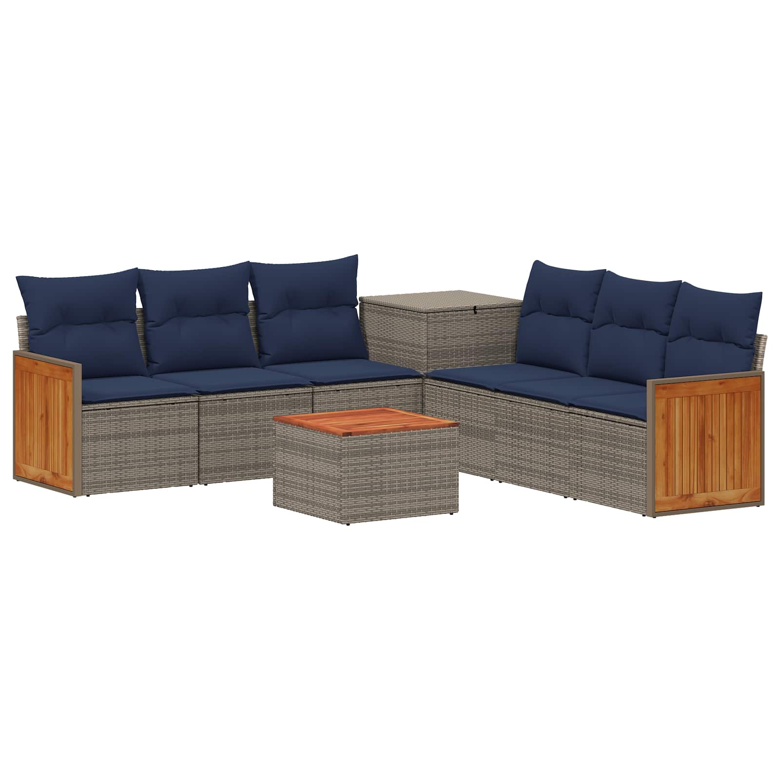 Sofa Set 8 stk. Grau und Marineblau Polyrattan und Stahl