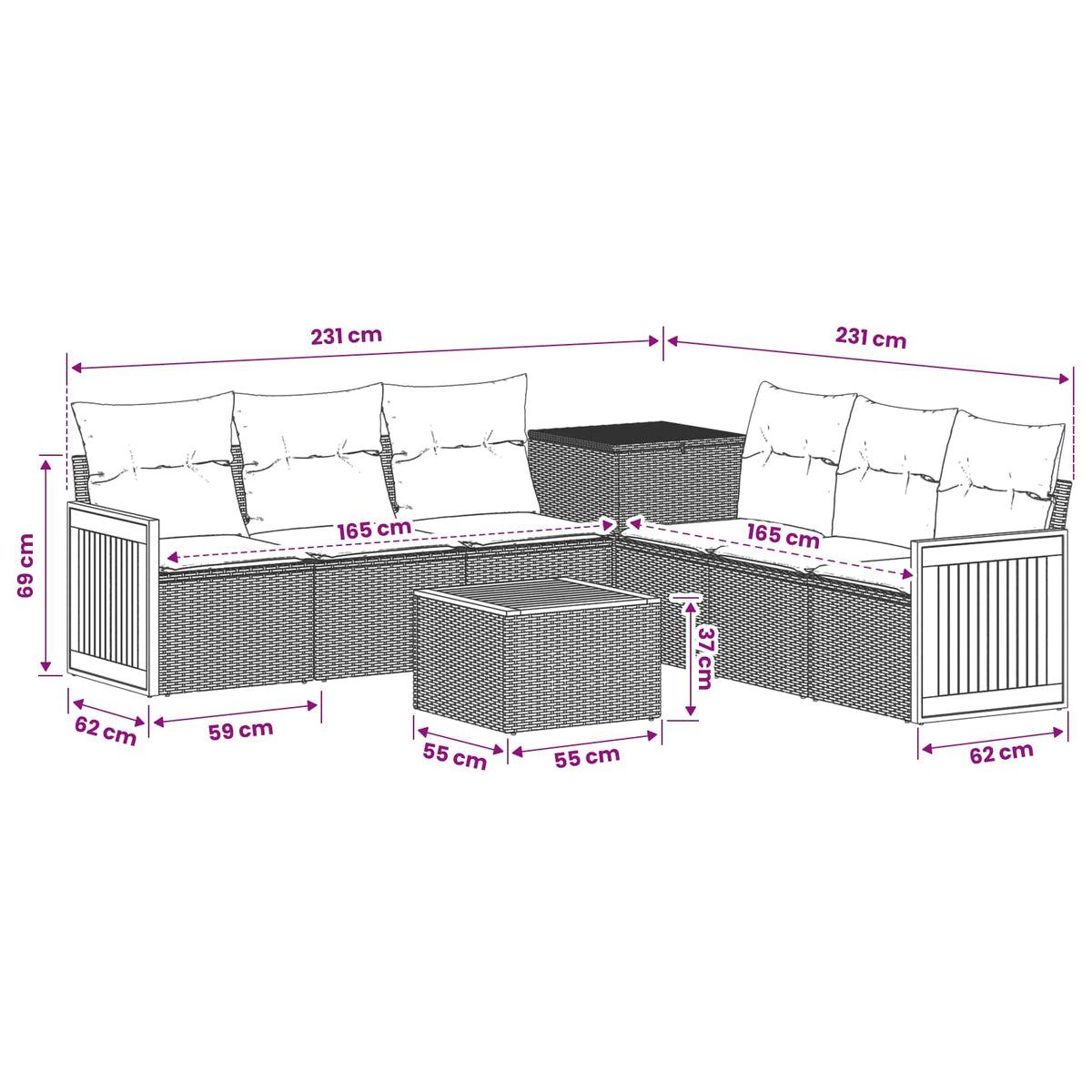 Sofa Set 8 stk. Grau und Marineblau 55 x 55 x 37 cm