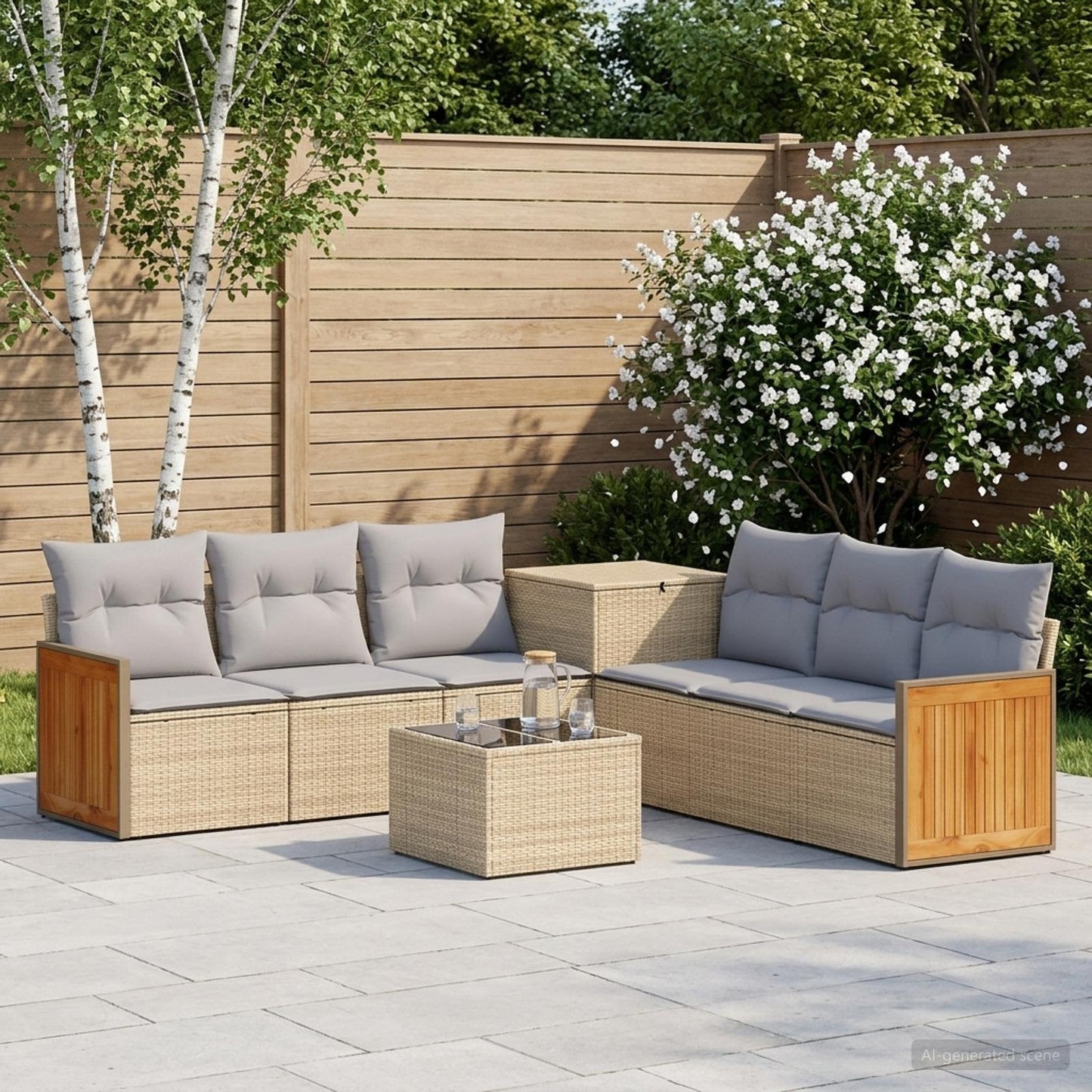 Sofa Set 8 stk. Beige und Hellgrau Polyrattan und Stahl