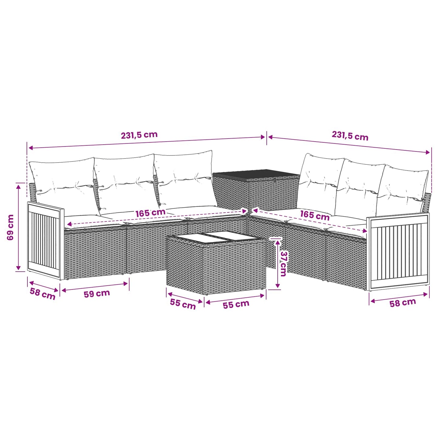 Sofa Set 8 stk. Beige und Hellgrau Polyrattan und Stahl