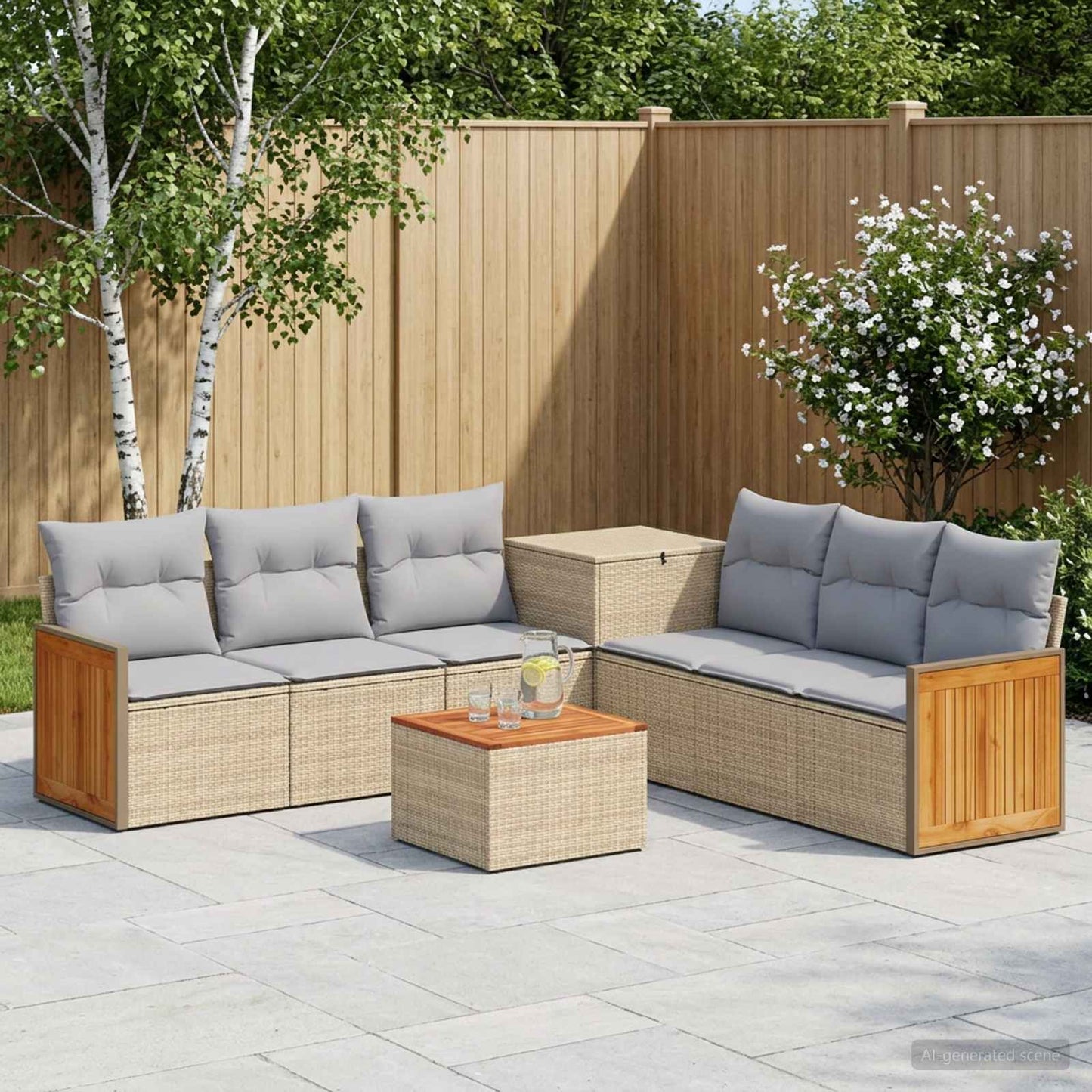 Sofa Set 8 stk. Beige und Hellgrau Polyrattan und Stahl