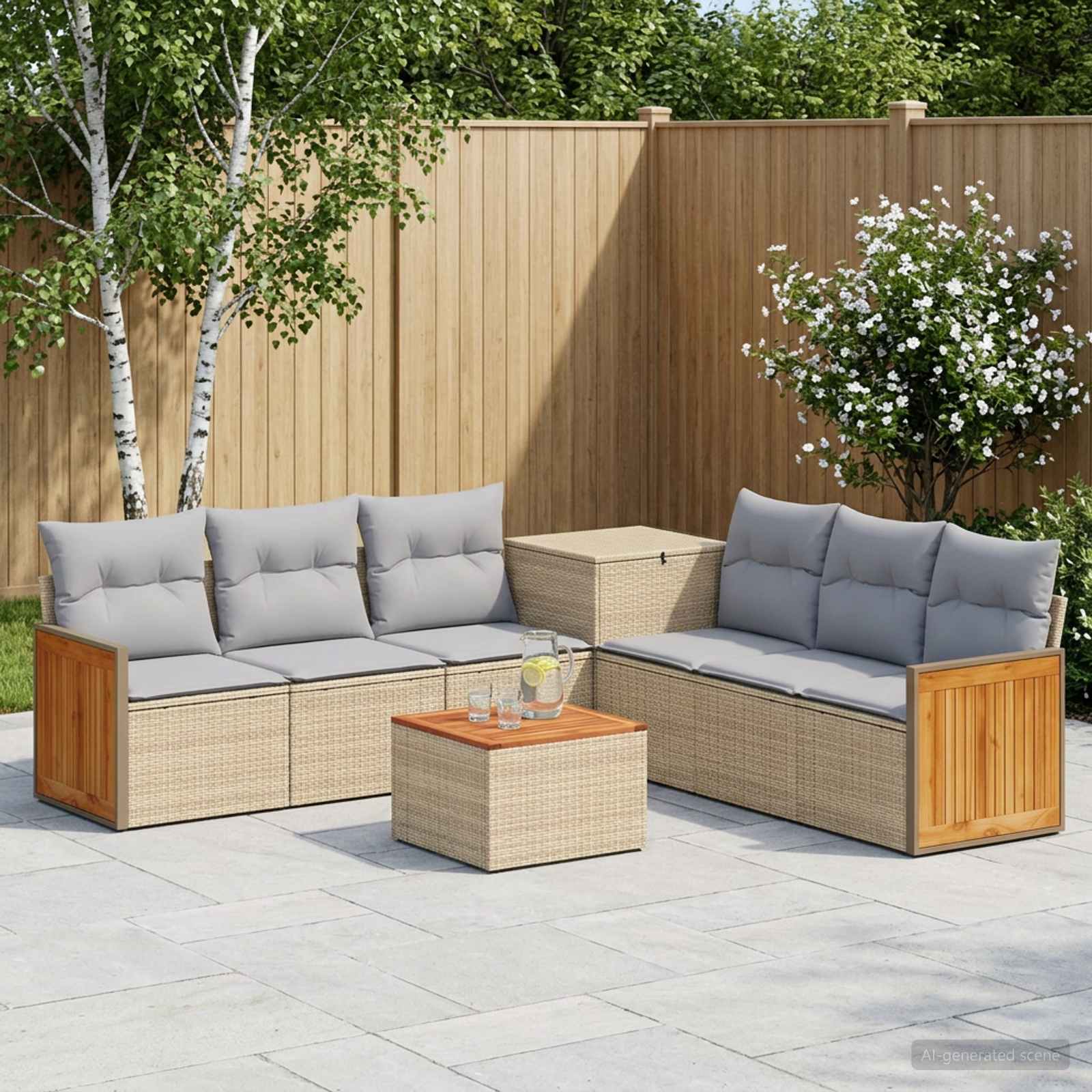 Sofa Set 8 stk. Beige und Hellgrau Polyrattan und Stahl