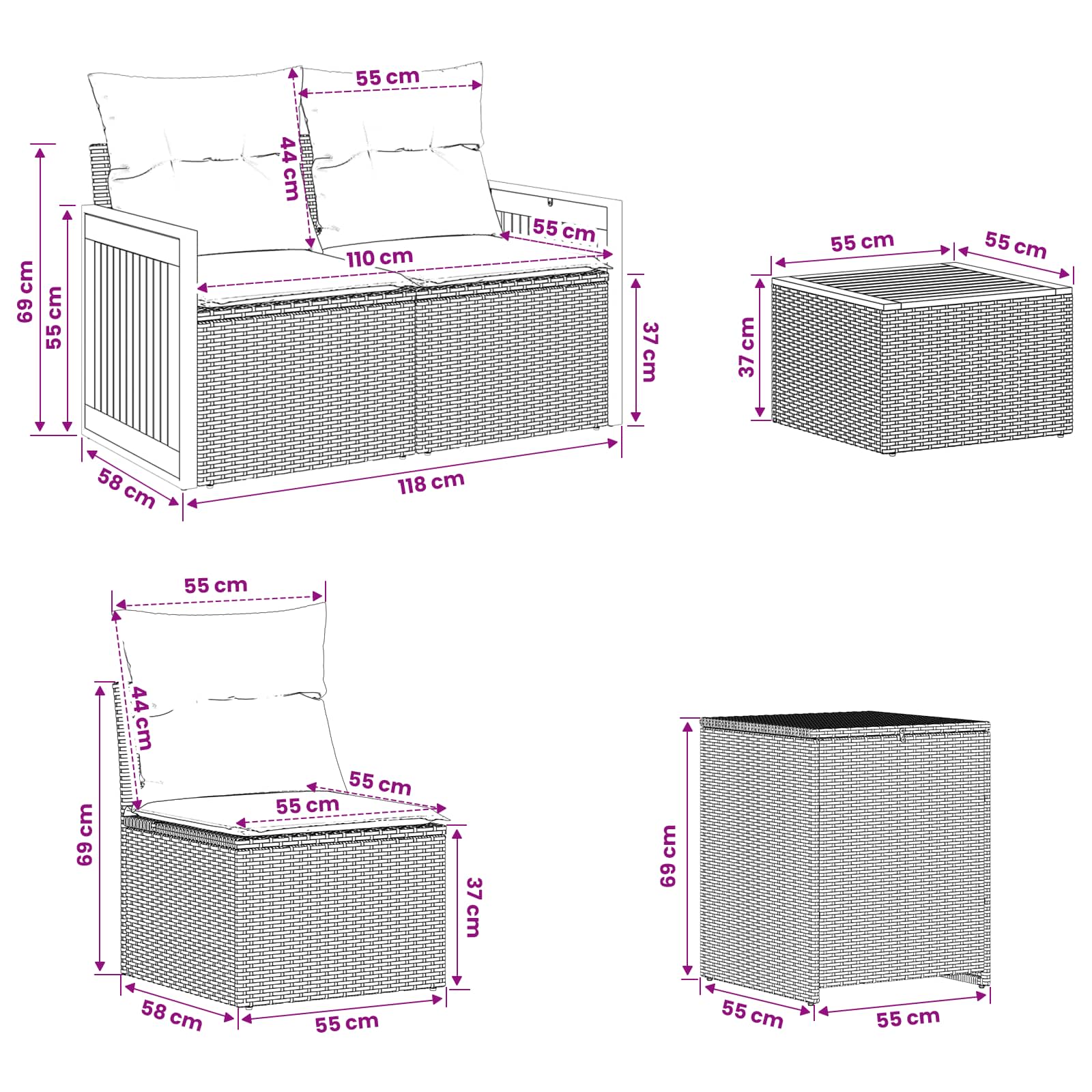 Sofa Set 8 stk. Beige und Hellgrau Polyrattan und Stahl