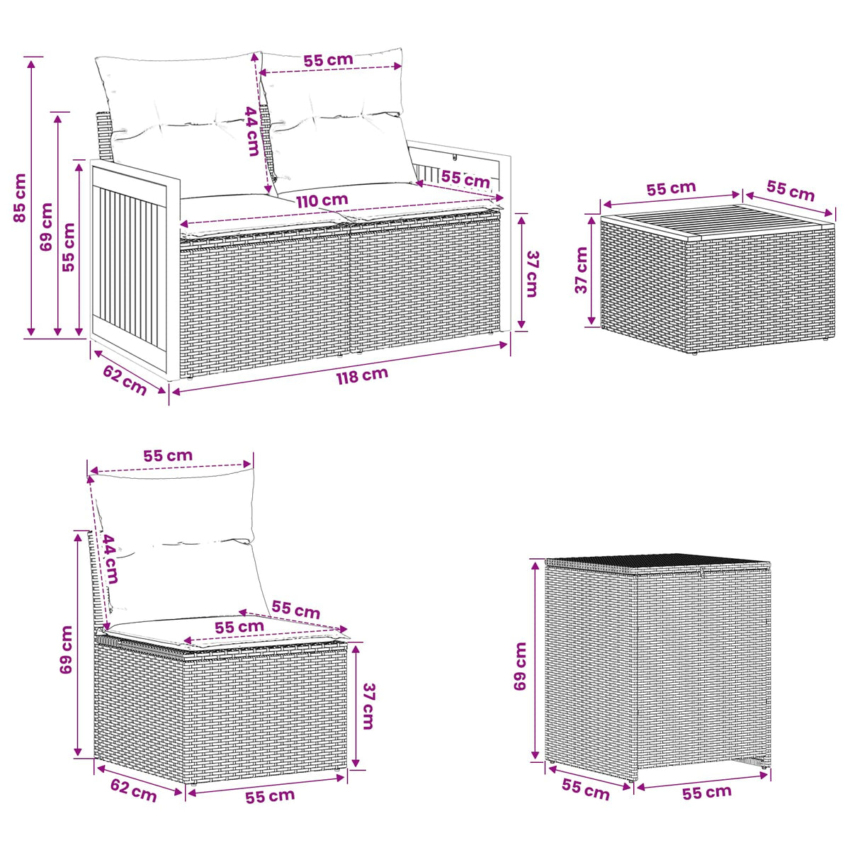 Sofa Set 8 stk. Beige und Hellgrau 55 x 55 x 37 cm