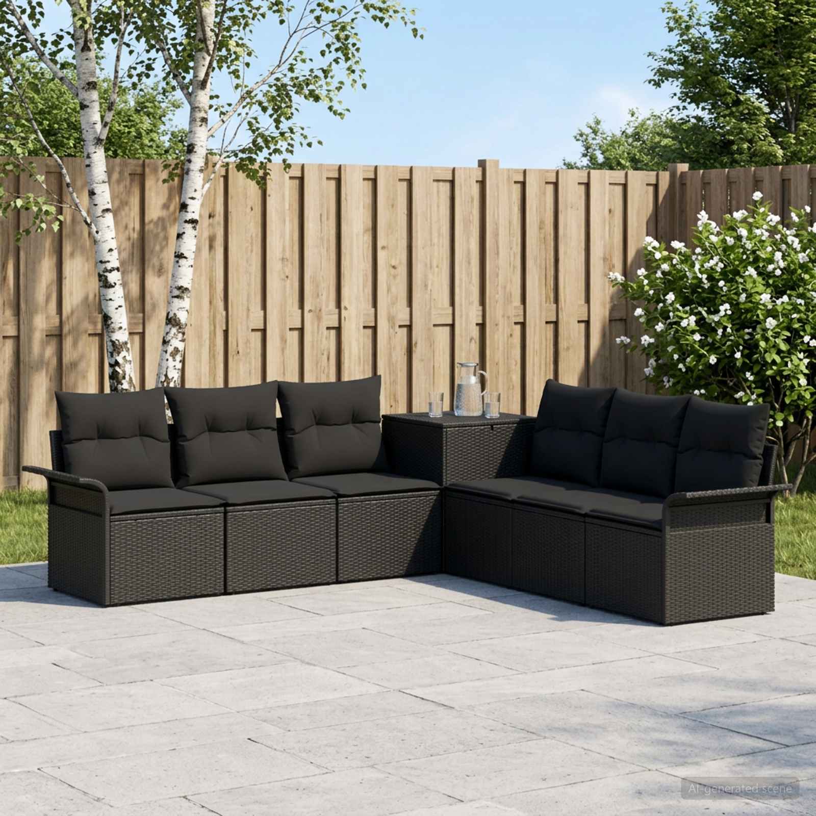 Sofa Set 7 stk. Schwarz Polyrattan und Stahl