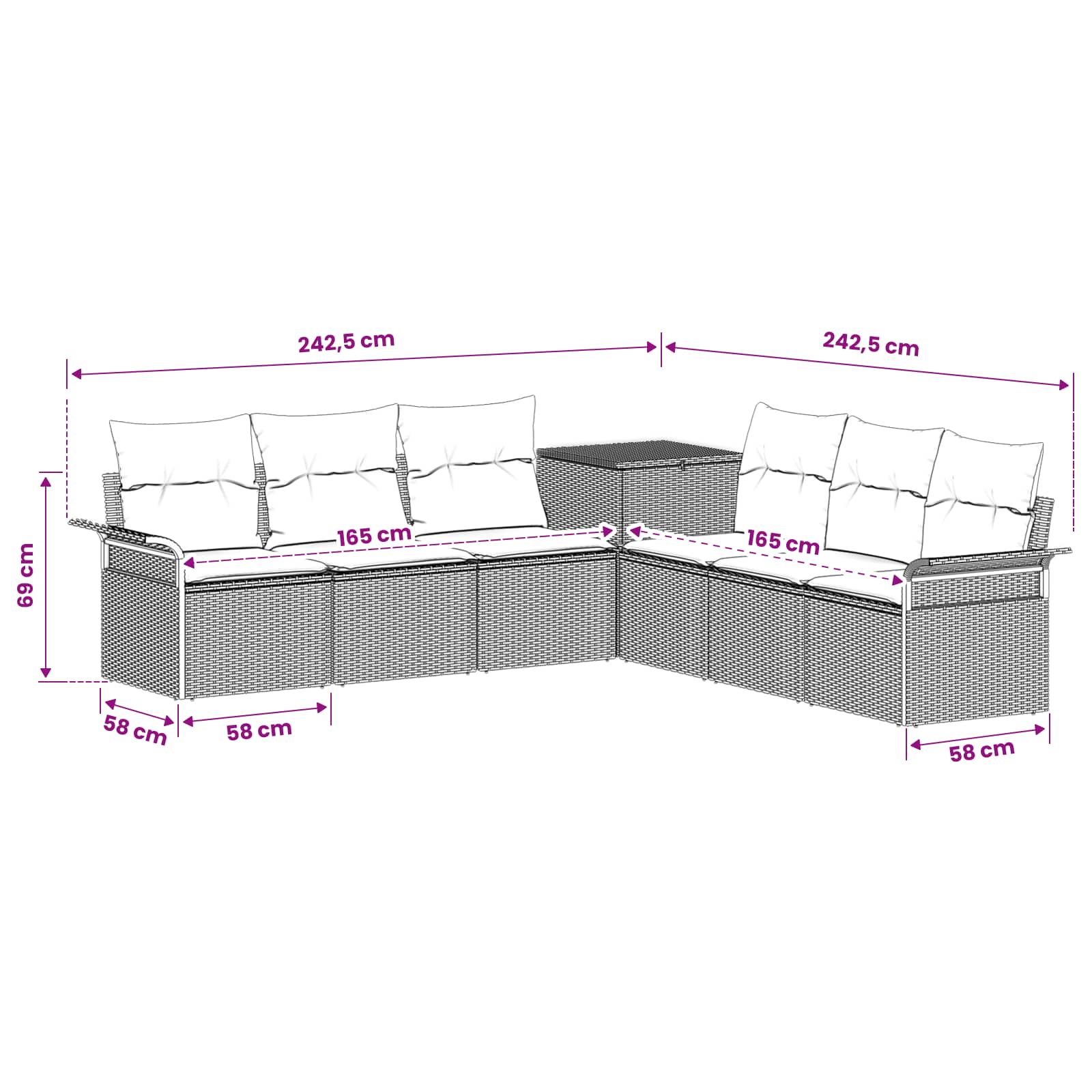Sofa Set 7 stk. Schwarz Polyrattan und Stahl