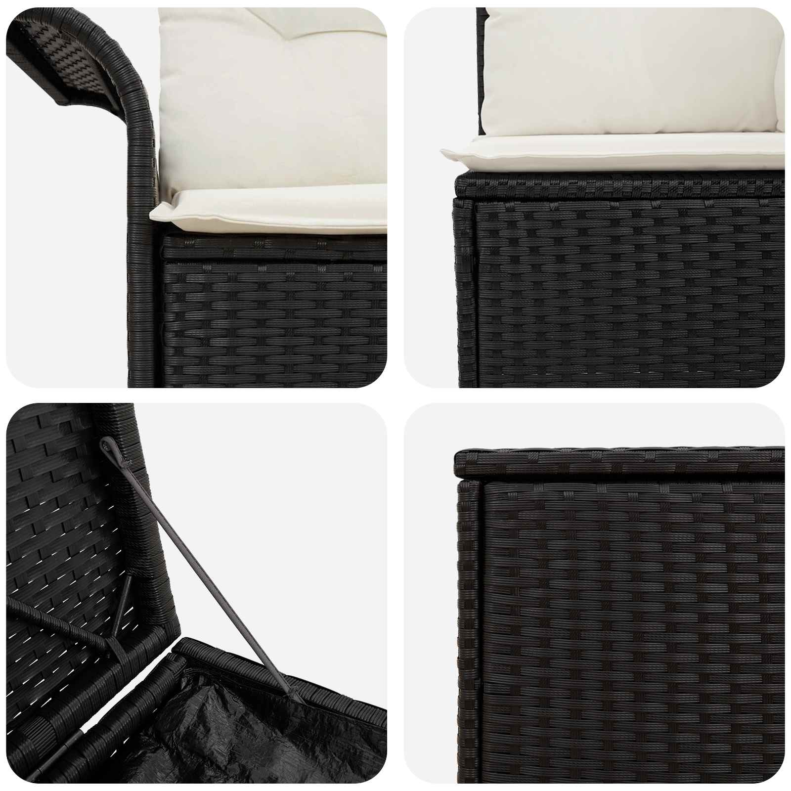 Sofa Set 7 stk. Schwarz und Cremeweiß Polyrattan und Stahl