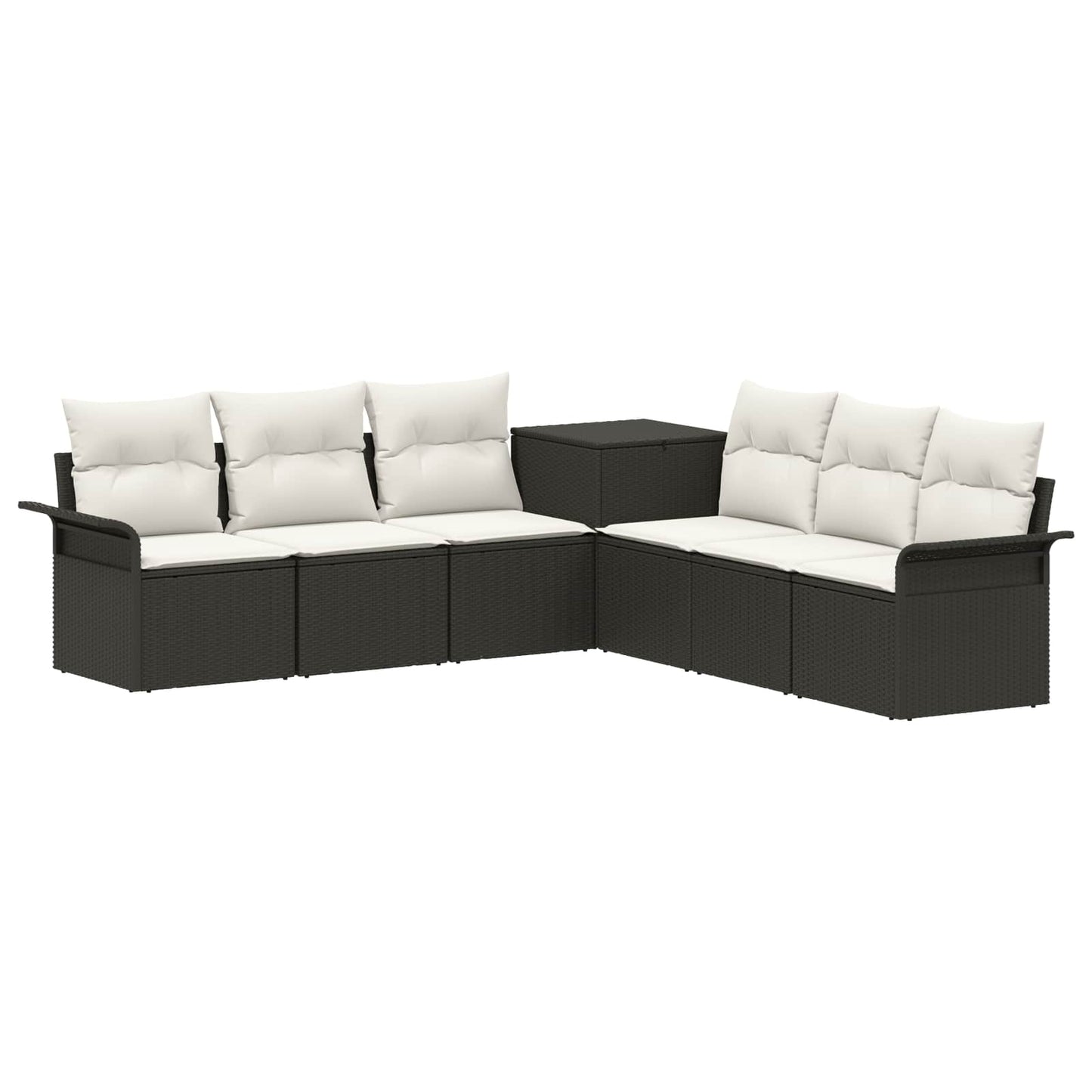 Sofa Set 7 stk. Schwarz und Cremeweiß Polyrattan und Stahl