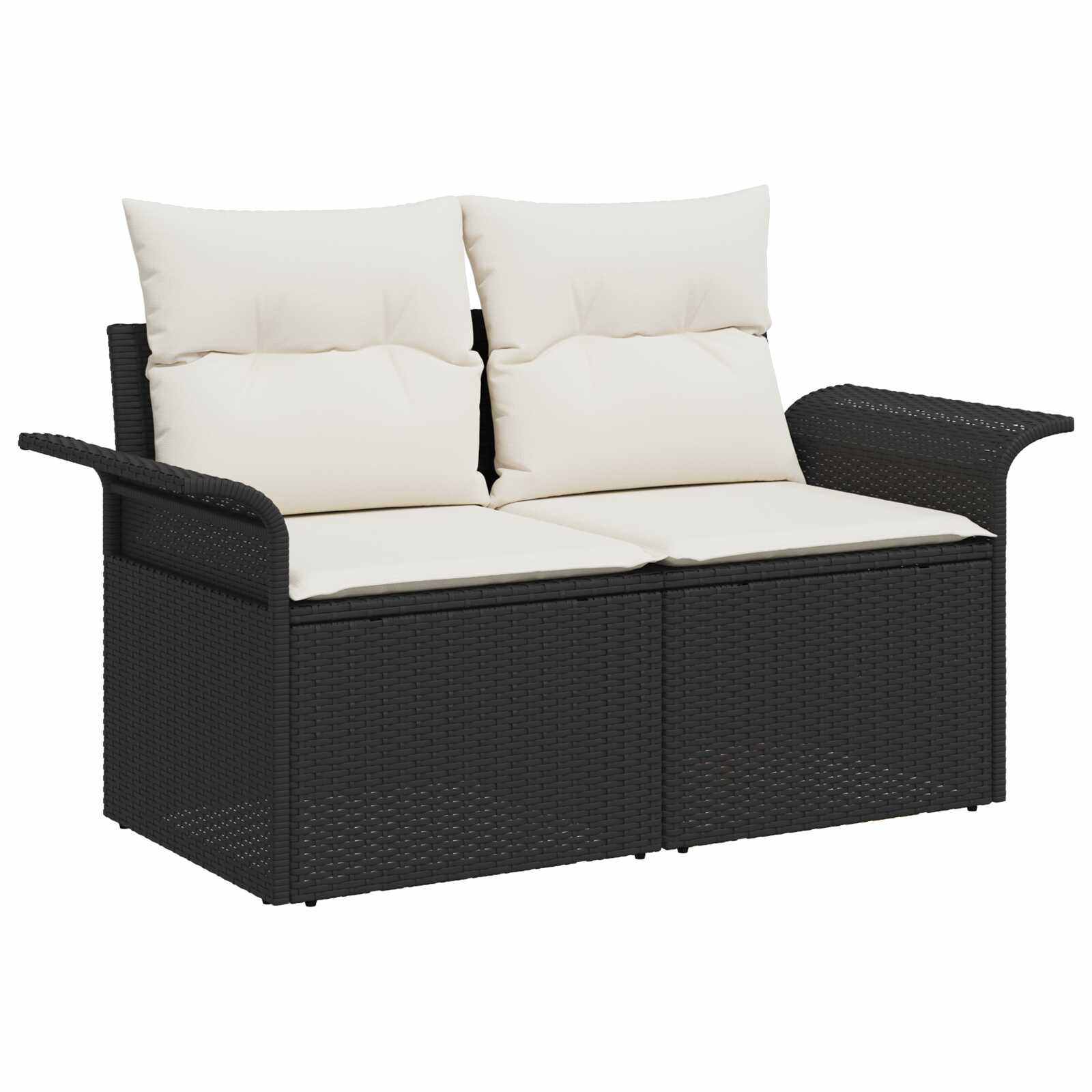 Sofa Set 7 stk. Schwarz und Cremeweiß Polyrattan und Stahl
