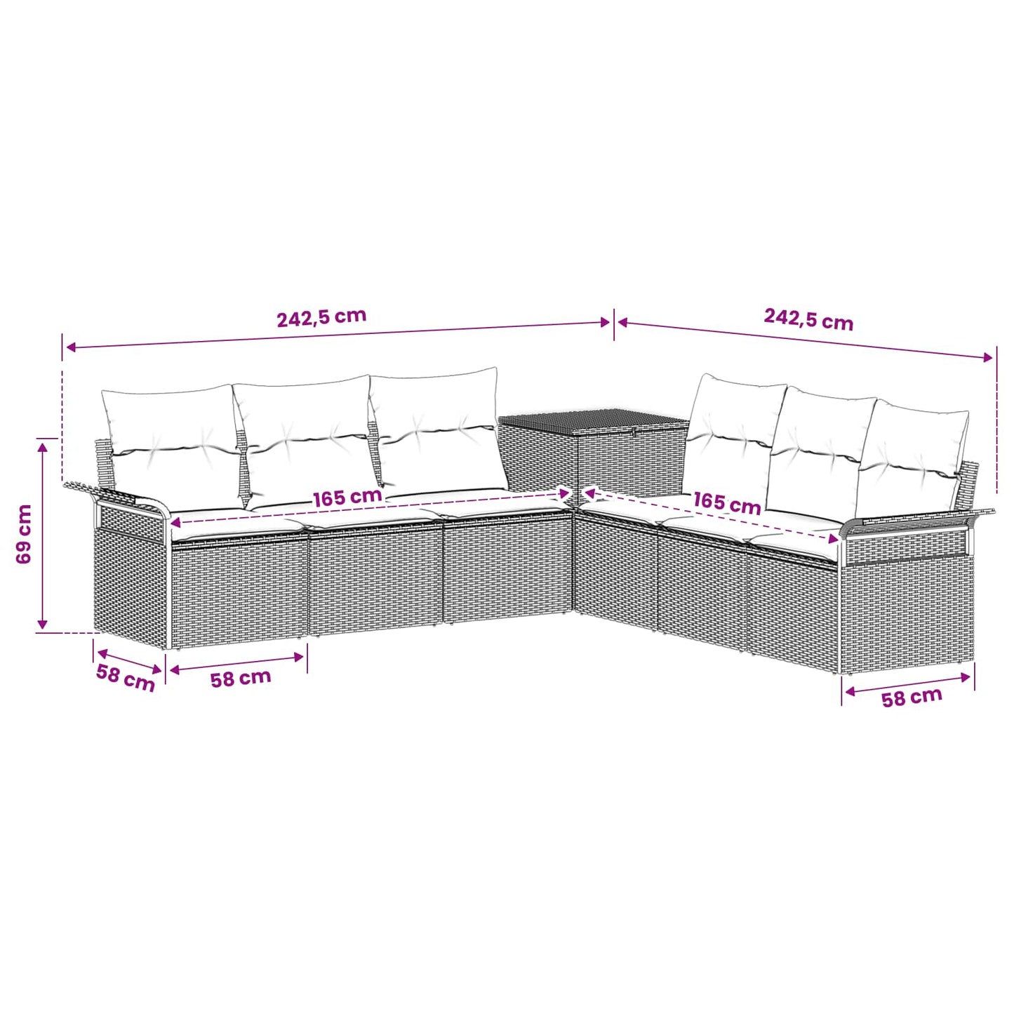 Sofa Set 7 stk. Schwarz und Cremeweiß Polyrattan und Stahl