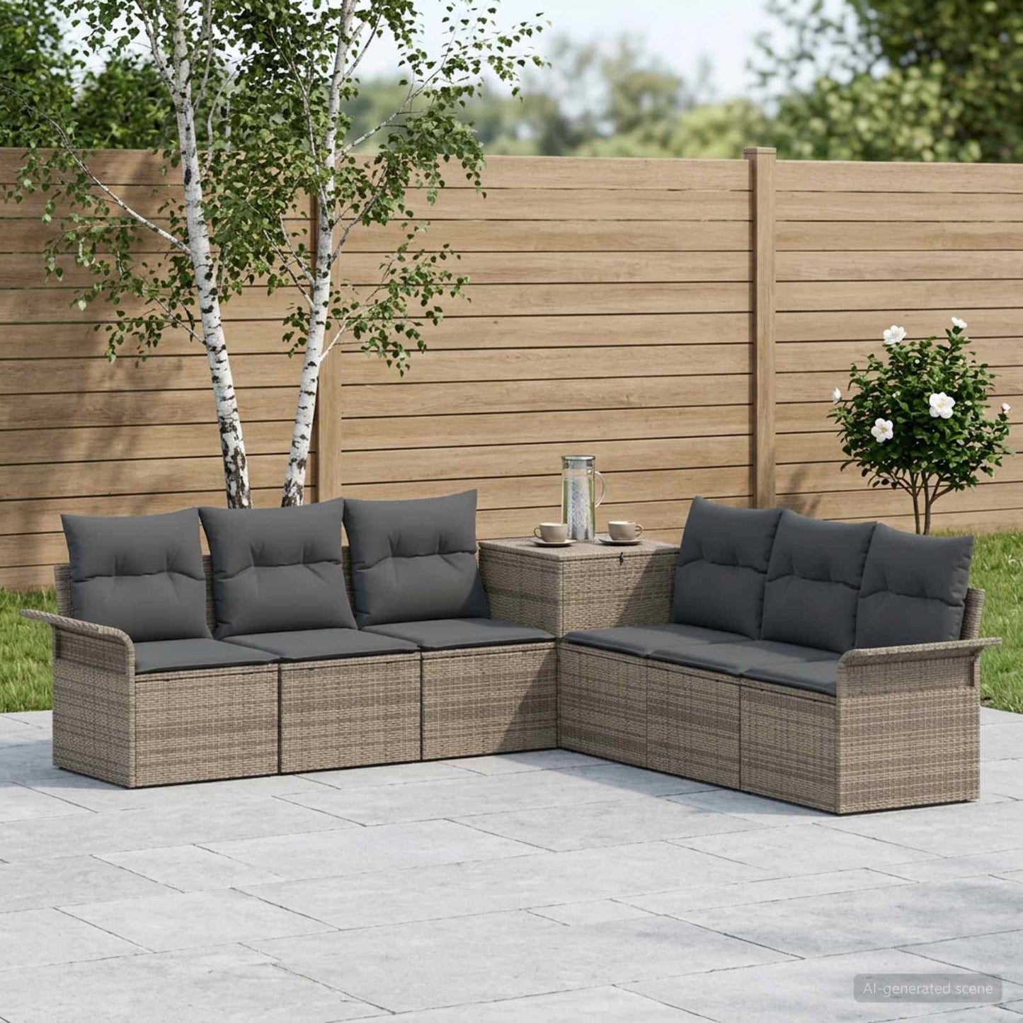 Sofa Set 7 stk. Grau und Dunkelgrau Polyrattan und Stahl