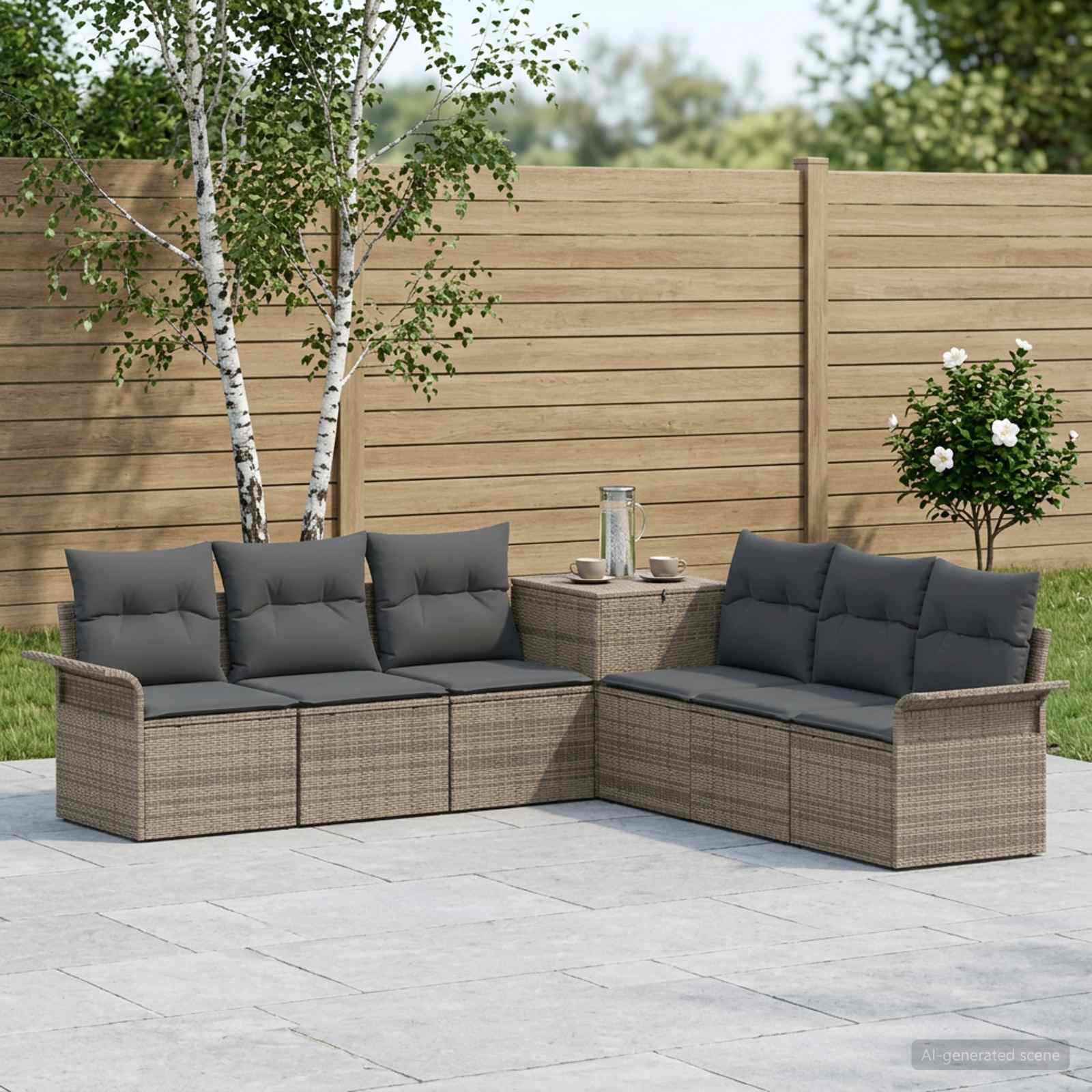 Sofa Set 7 stk. Grau und Dunkelgrau Polyrattan und Stahl