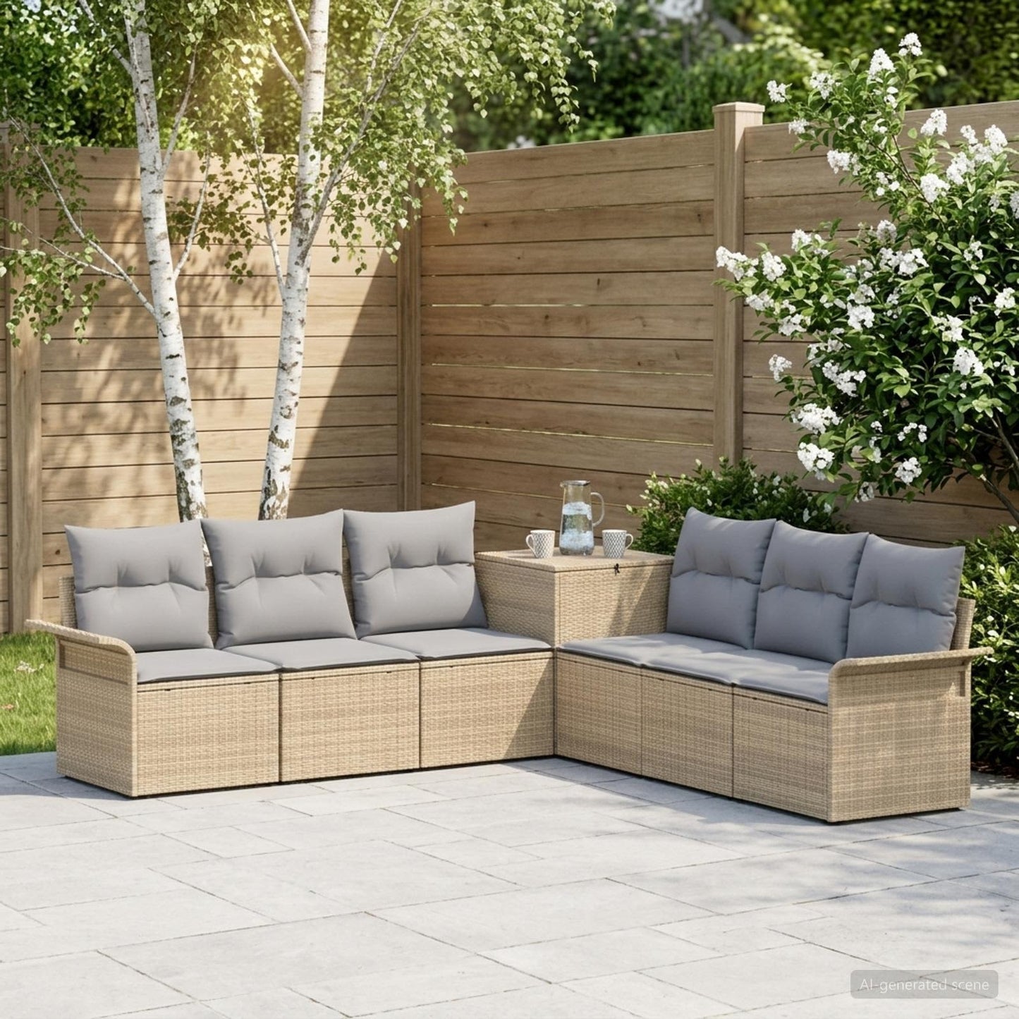 Sofa Set 7 stk. Beige und Hellgrau Polyrattan und Stahl