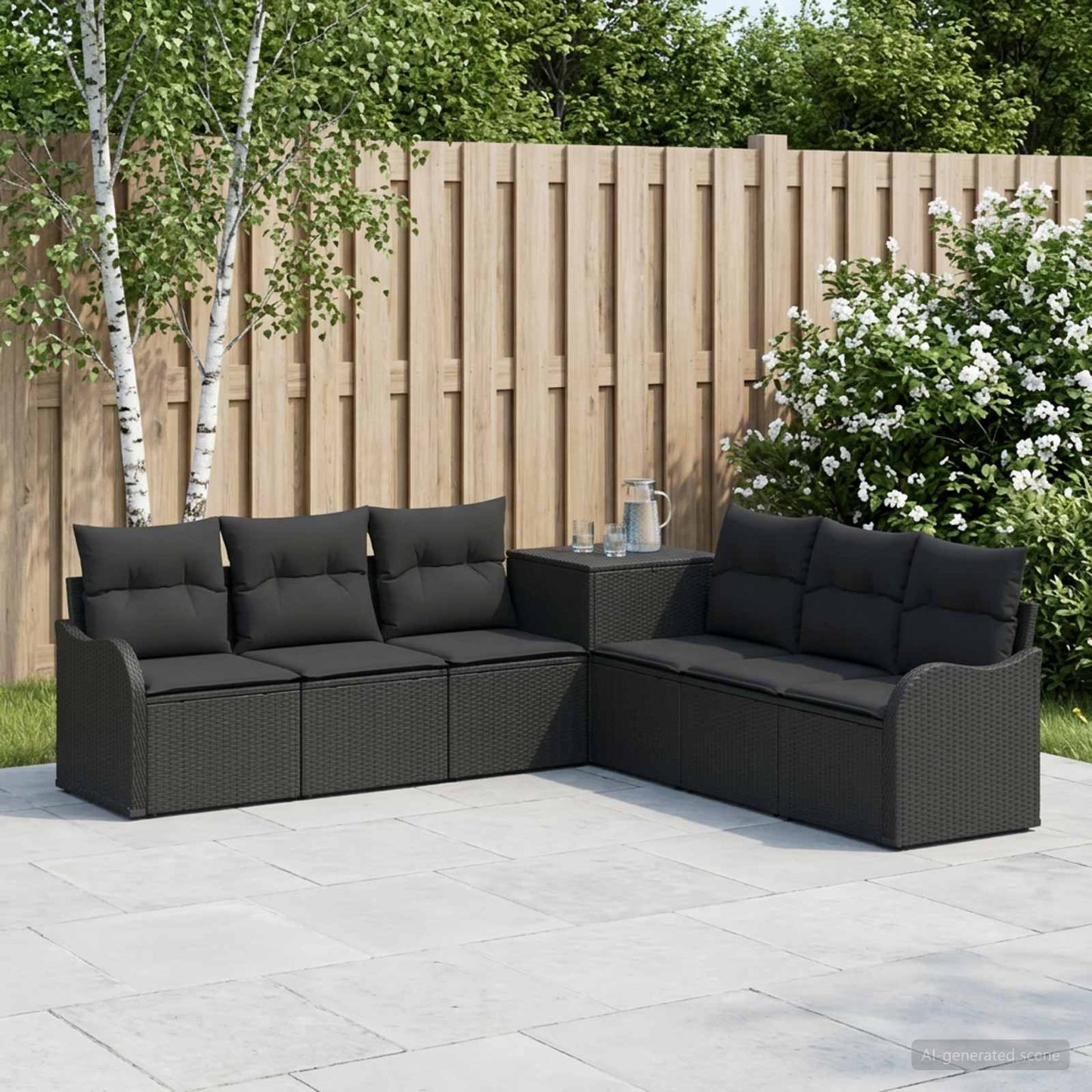 Sofa Set 7 stk. Schwarz Polyrattan und Stahl