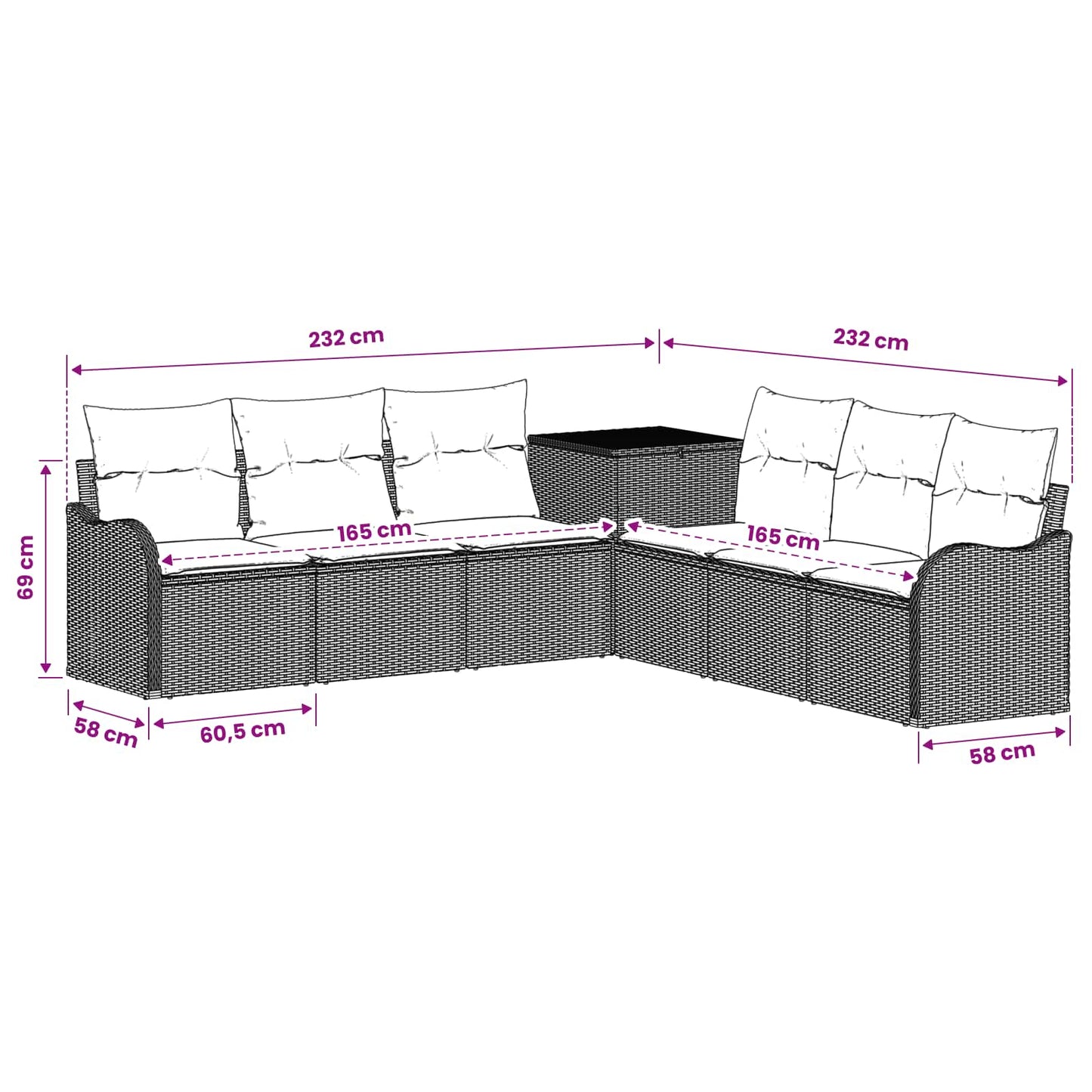 Sofa Set 7 stk. Schwarz Polyrattan und Stahl