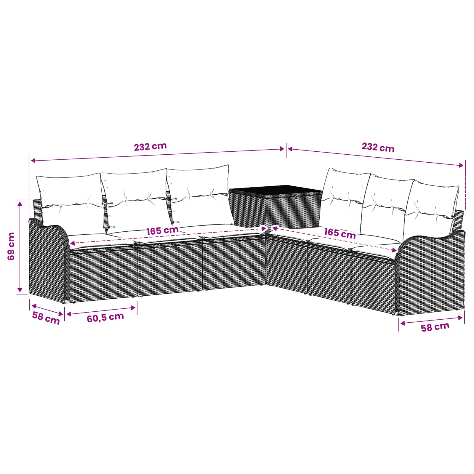 Sofa Set 7 stk. Schwarz Polyrattan und Stahl