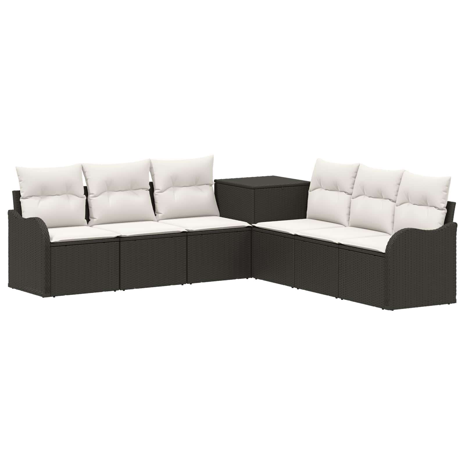 Sofa Set 7 stk. Schwarz und Cremeweiß Polyrattan und Stahl