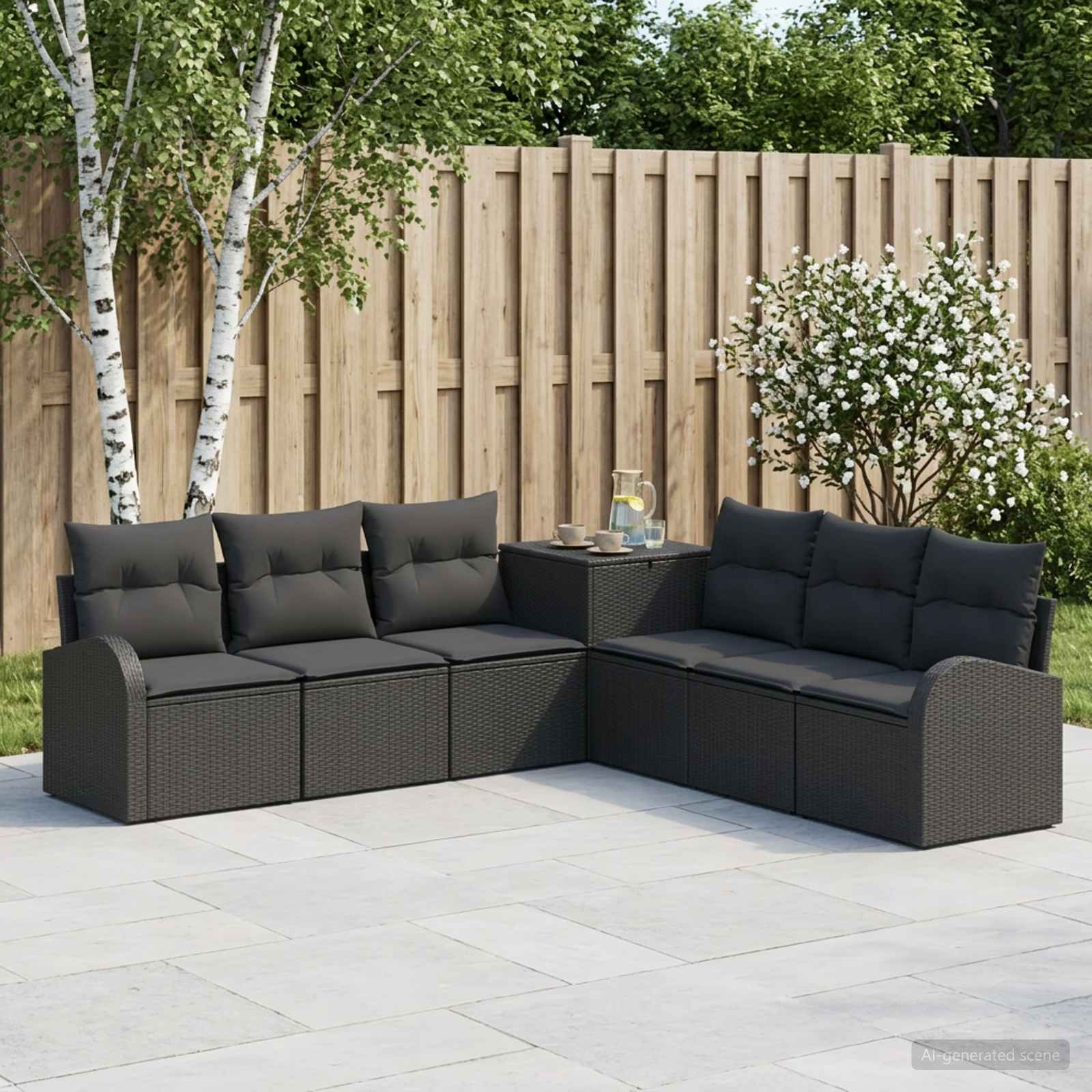 Sofa Set 7 stk. Schwarz Polyrattan und Stahl