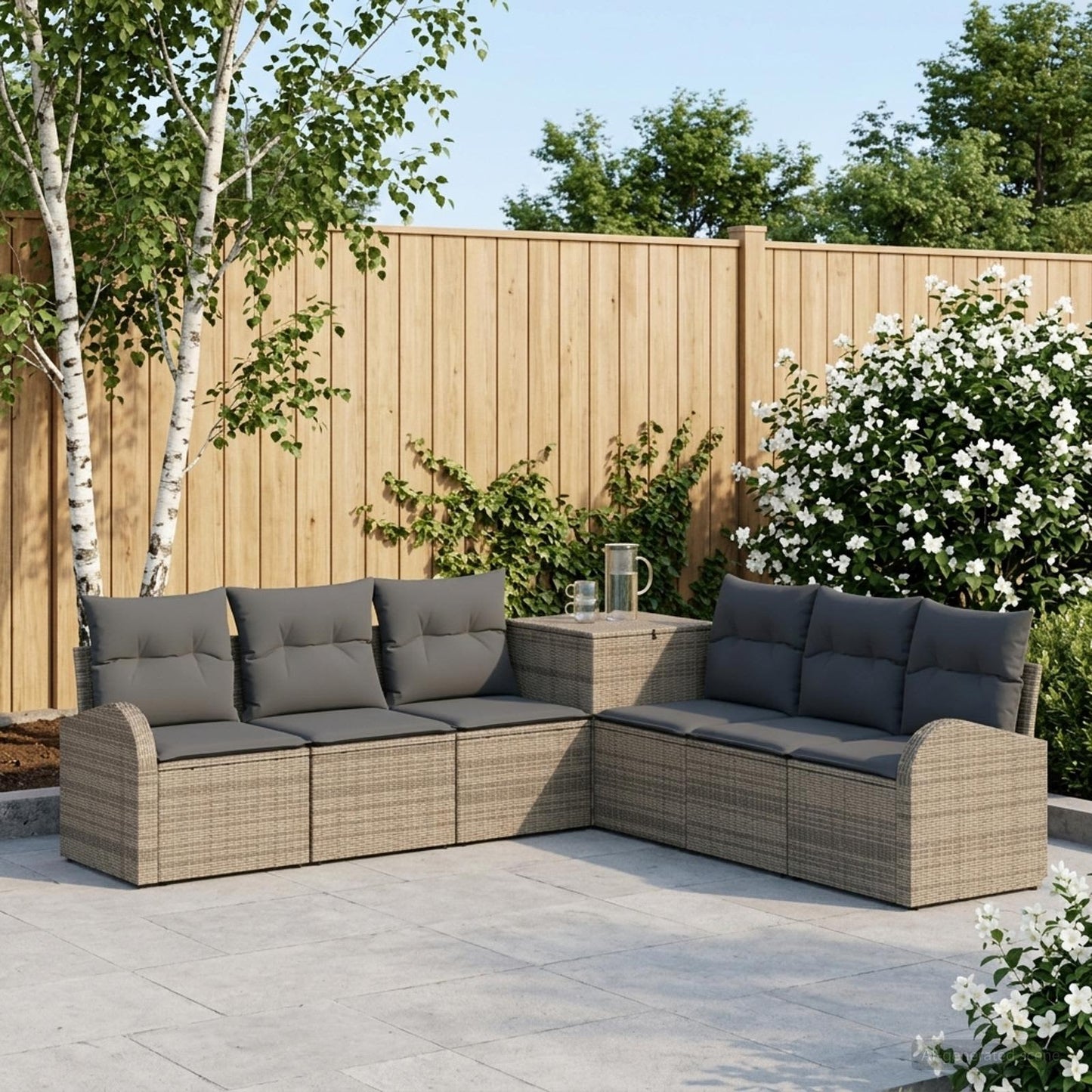 Sofa Set 7 stk. Grau und Dunkelgrau Polyrattan und Stahl