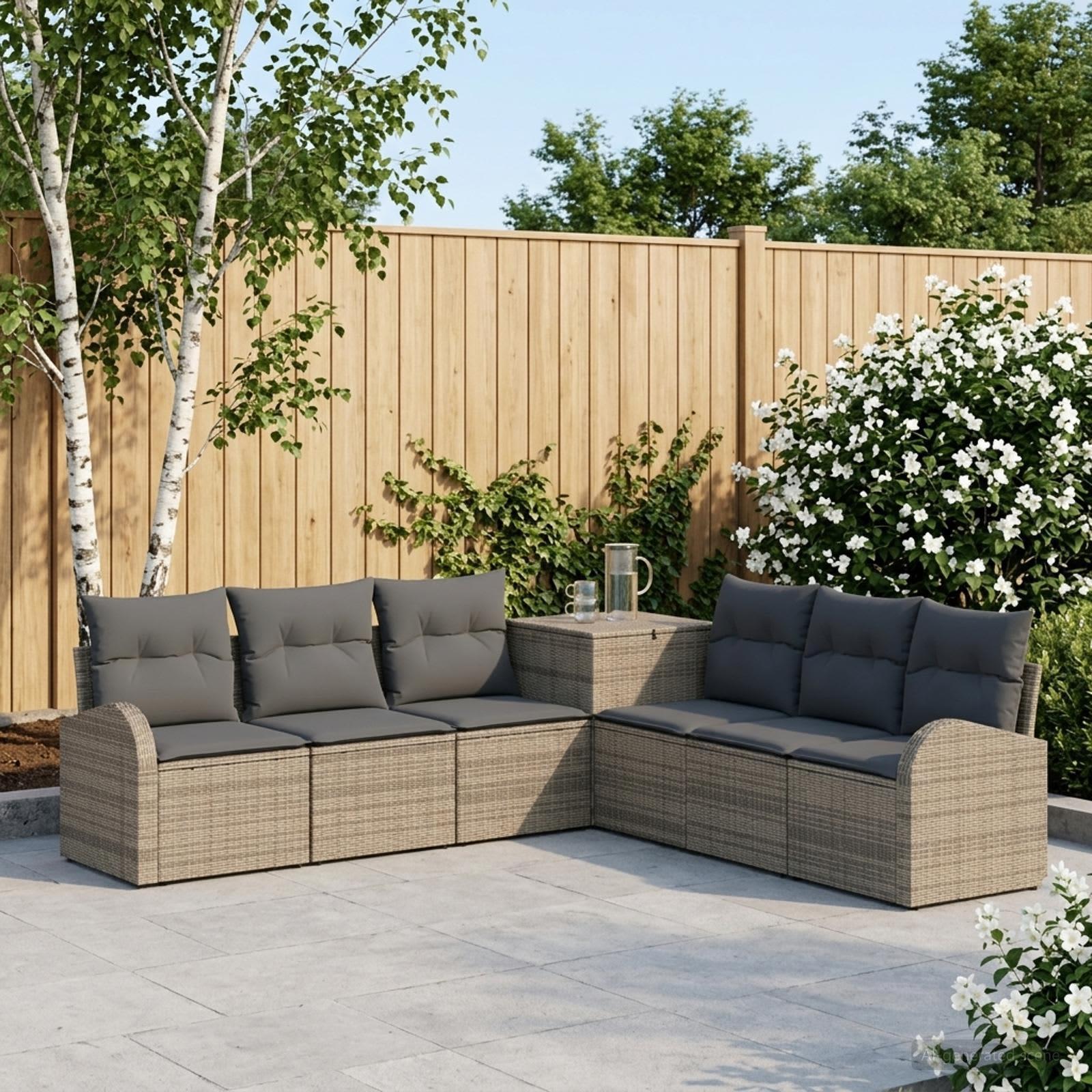 Sofa Set 7 stk. Grau und Dunkelgrau Polyrattan und Stahl
