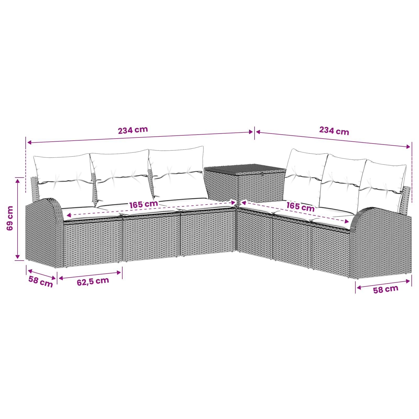 Sofa Set 7 stk. Grau und Dunkelgrau Polyrattan und Stahl