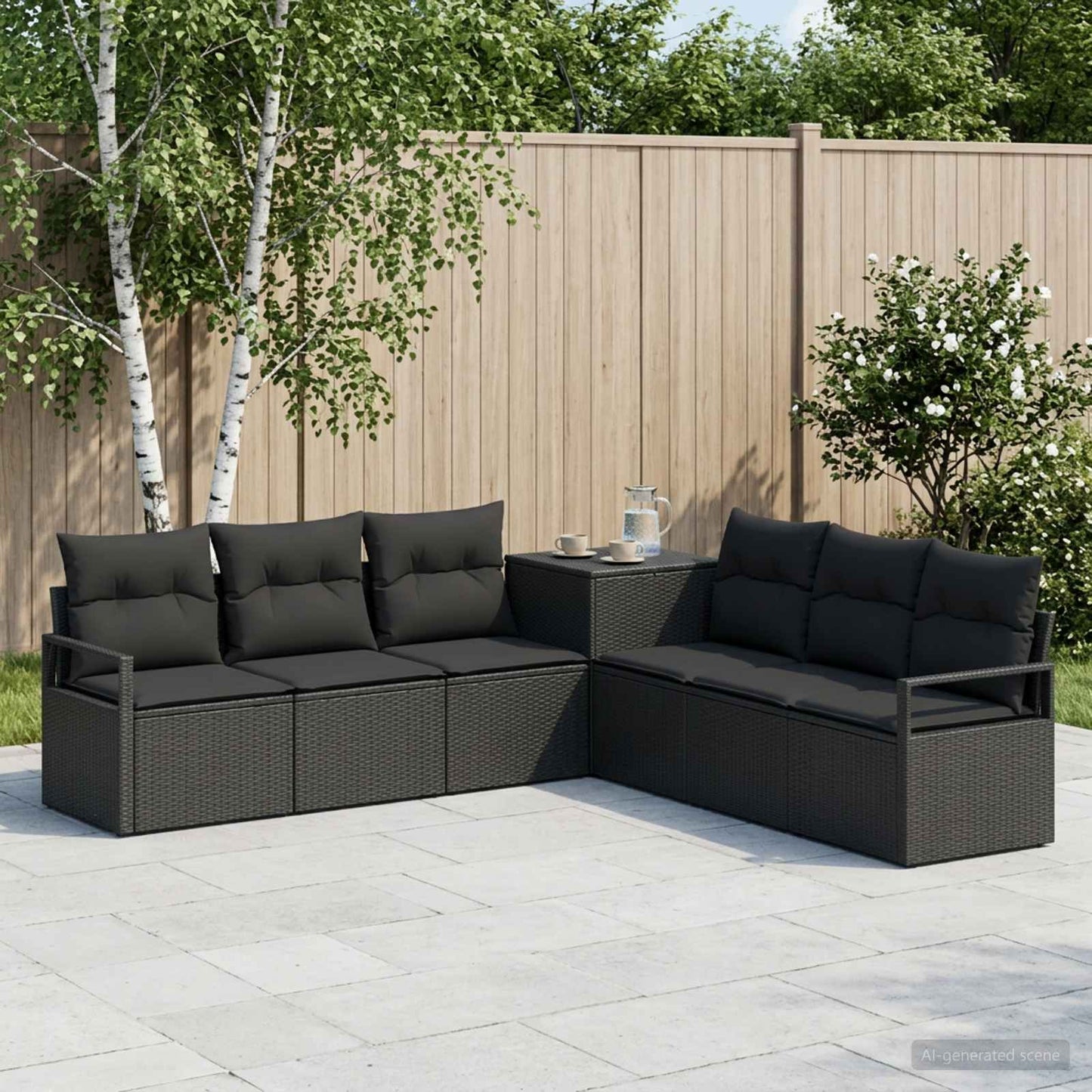 Sofa Set 7 stk. Schwarz Polyrattan und Stahl
