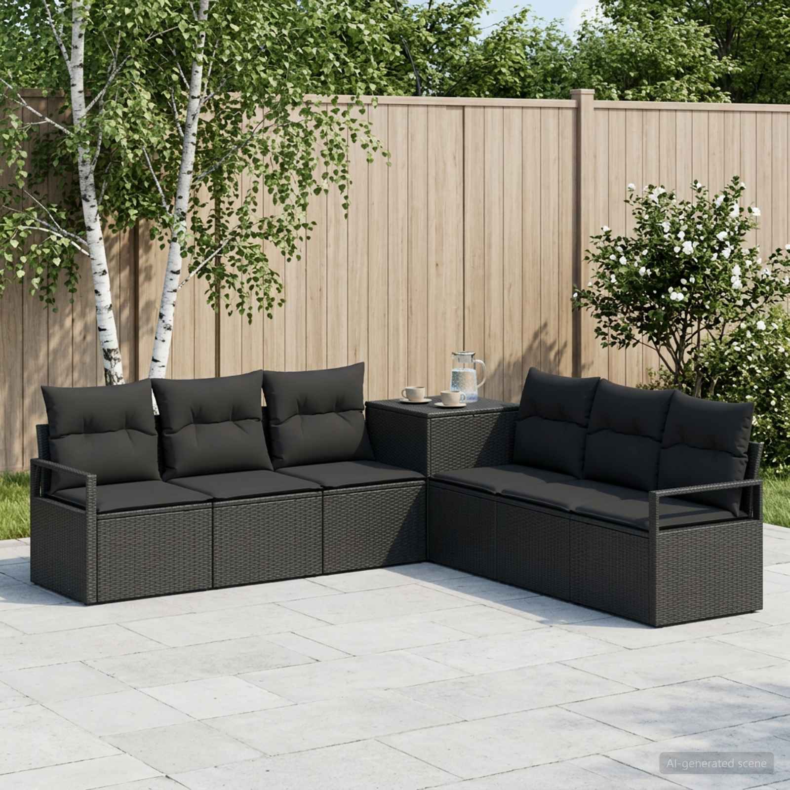 Sofa Set 7 stk. Schwarz Polyrattan und Stahl